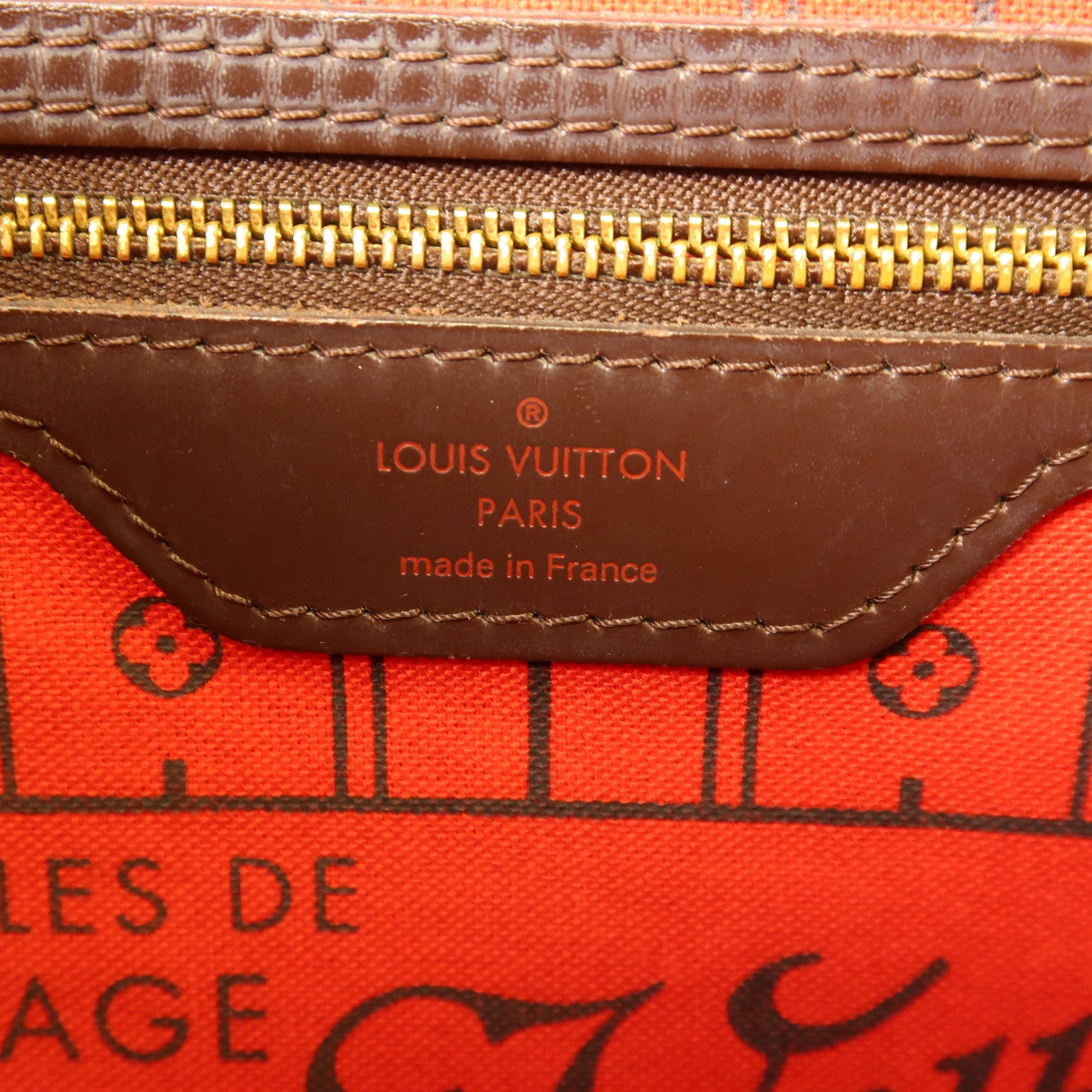 LOUIS VUITTON Damier Neverfull MM金扣手挽袋棕色