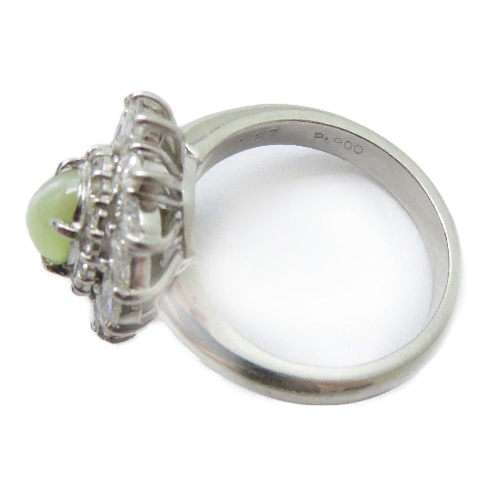 JEWELRY PT900鉑金Cat's Eye Ring 1.27ct貓眼石/1.102ct鑽石戒指US#6