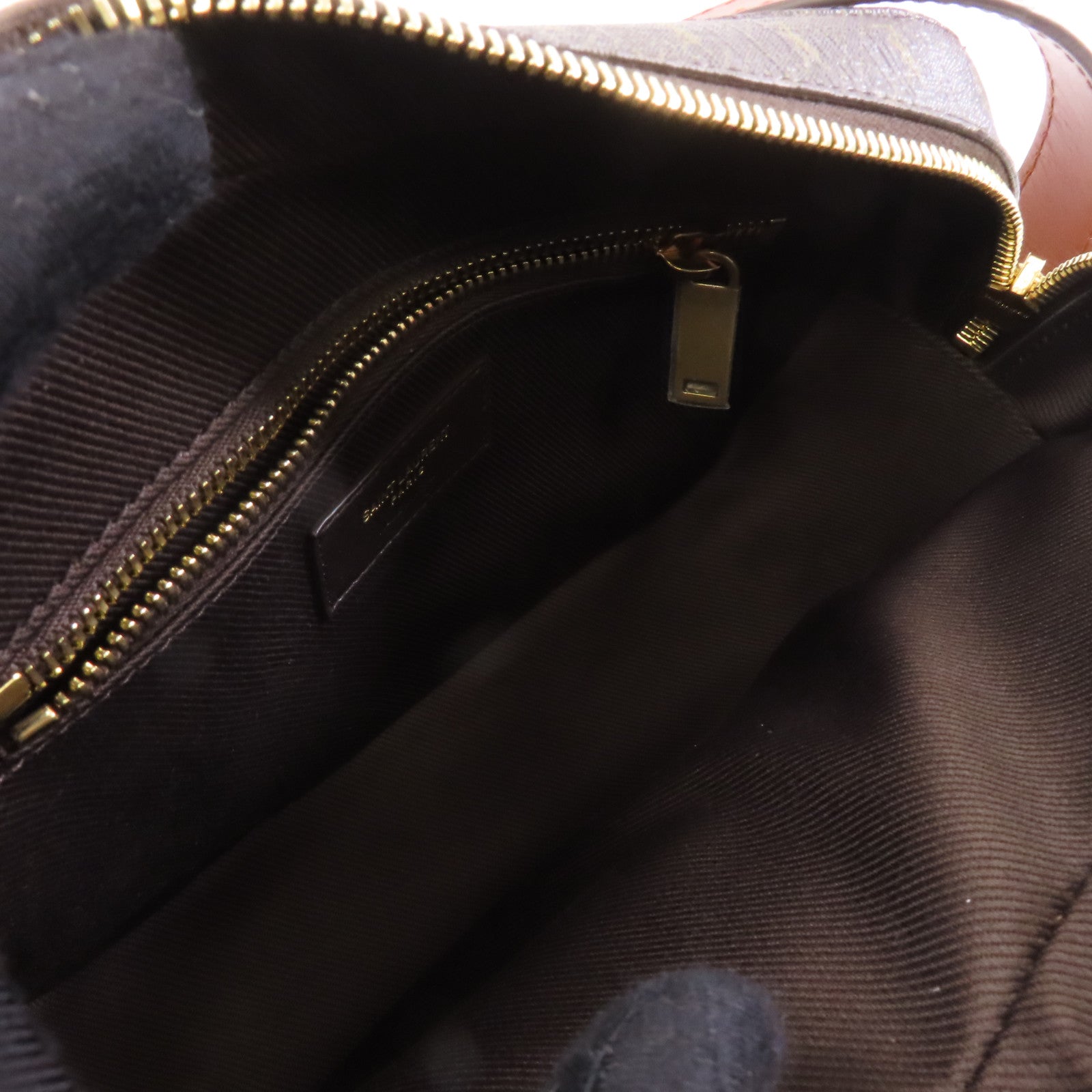 SAINT LAURENT 塗層帆布/皮革Shoulder Bag金扣肩背袋啡色