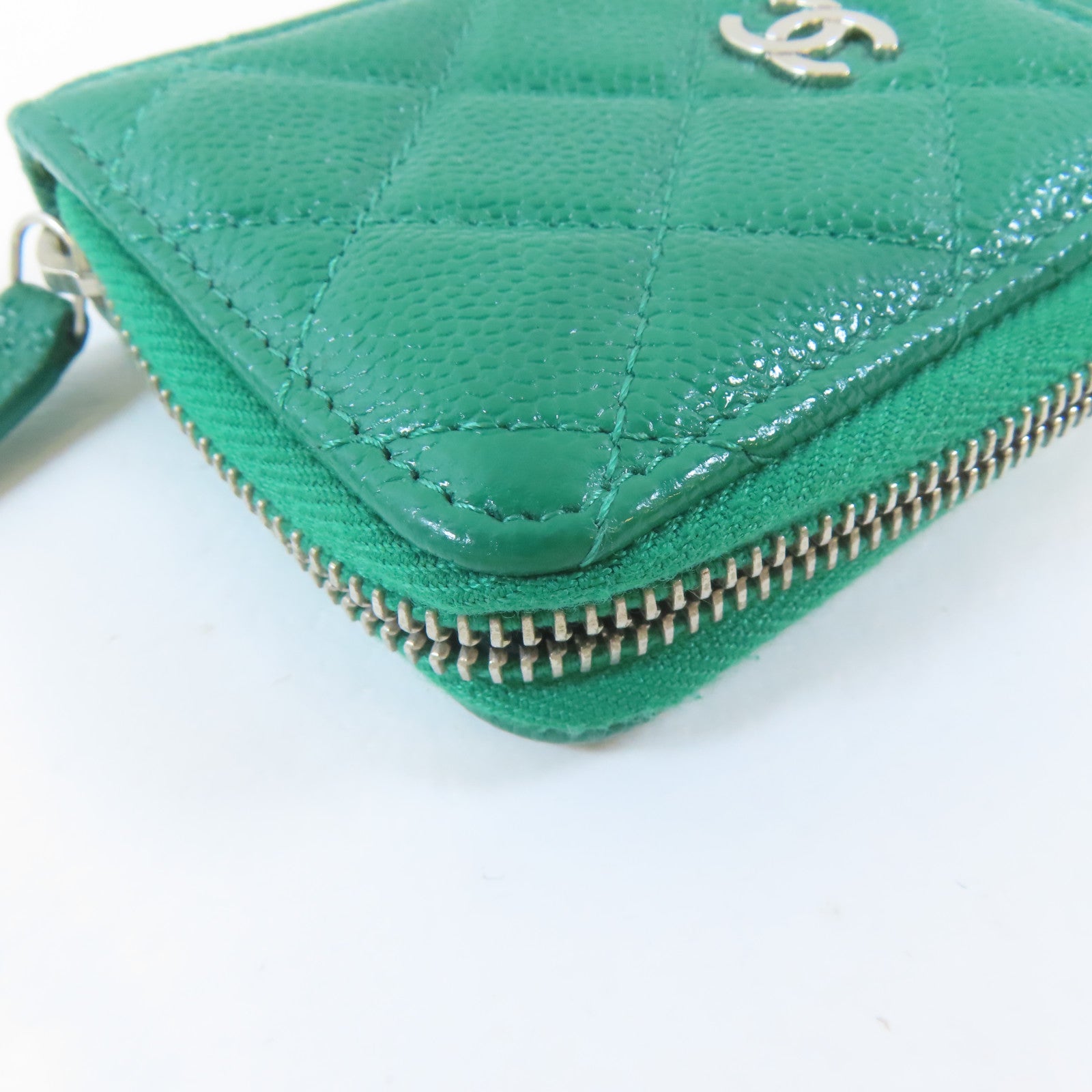 CHANEL 菱格牛皮皮革Card Case銀扣卡片套綠色