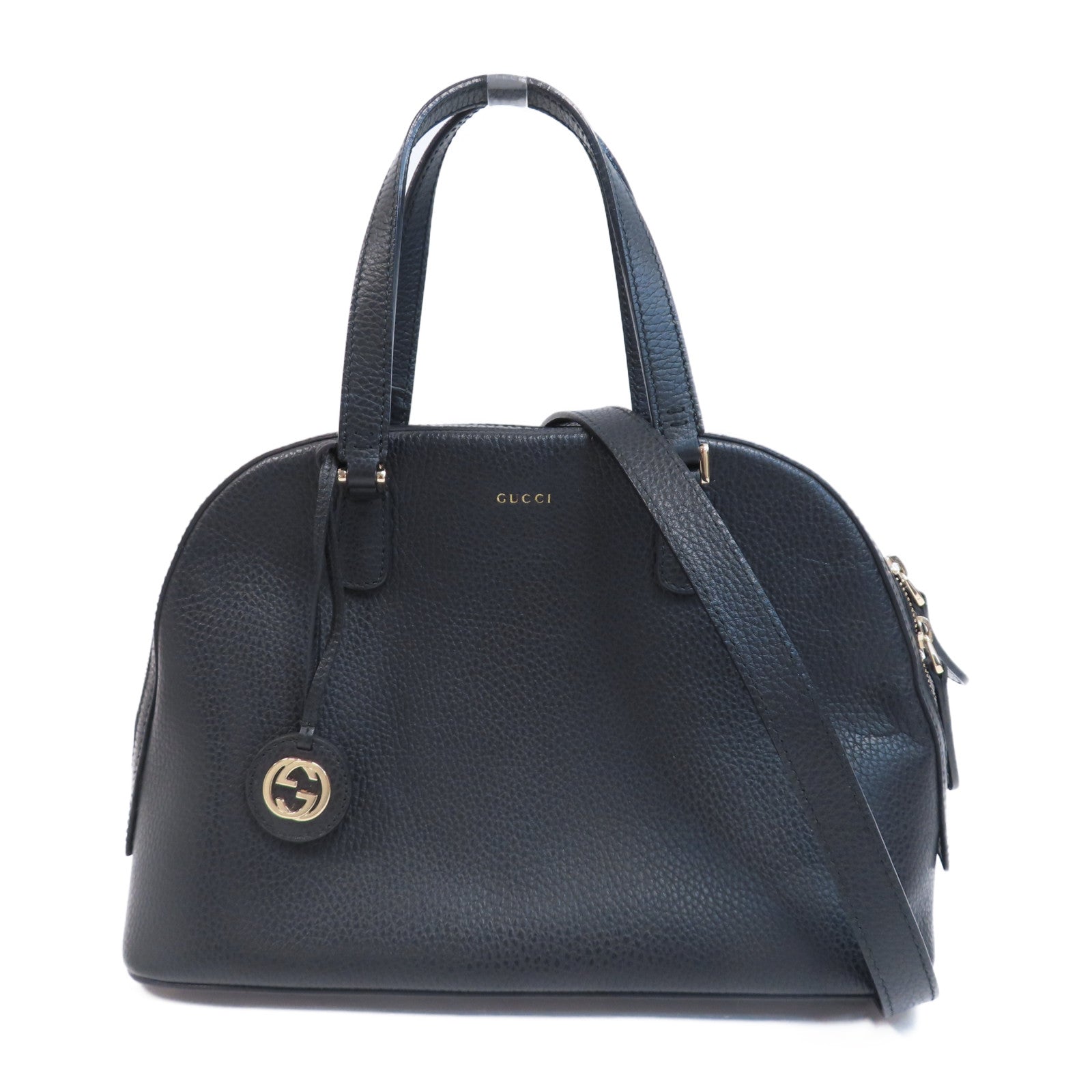 GUCCI 牛皮皮革Shoulder Bag銀扣手挽肩背兩用袋黑色