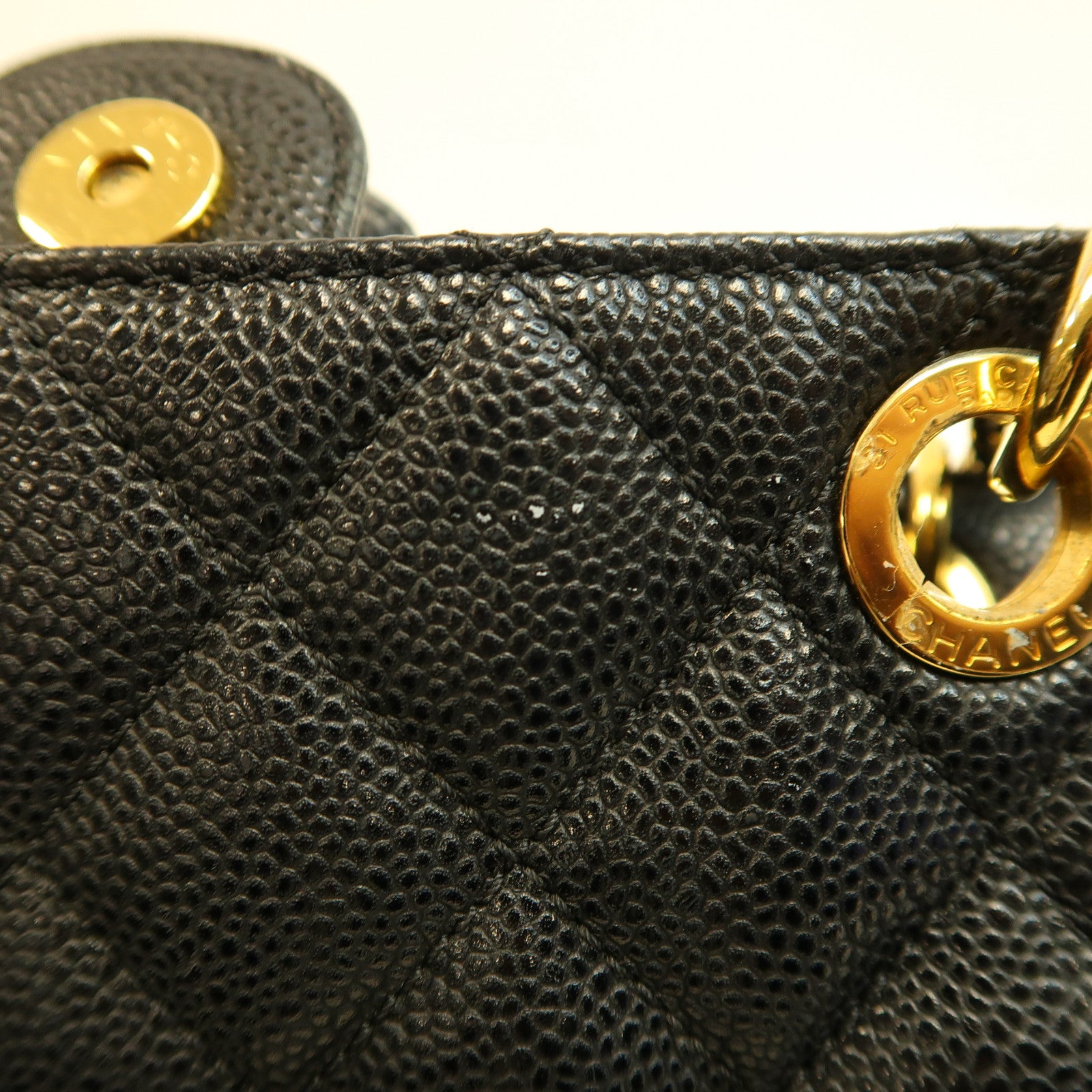 CHANEL 菱格Caviar皮革PST Petite Shopping Tote Bag金扣鏈帶手挽袋黑色