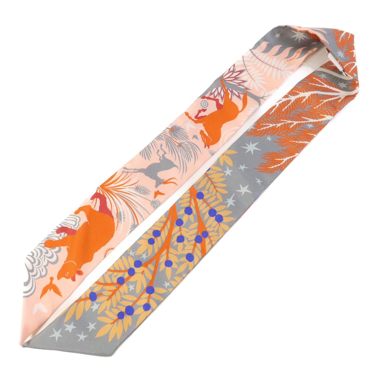 HERMES 絲質Twilly絲巾Grey/Pink