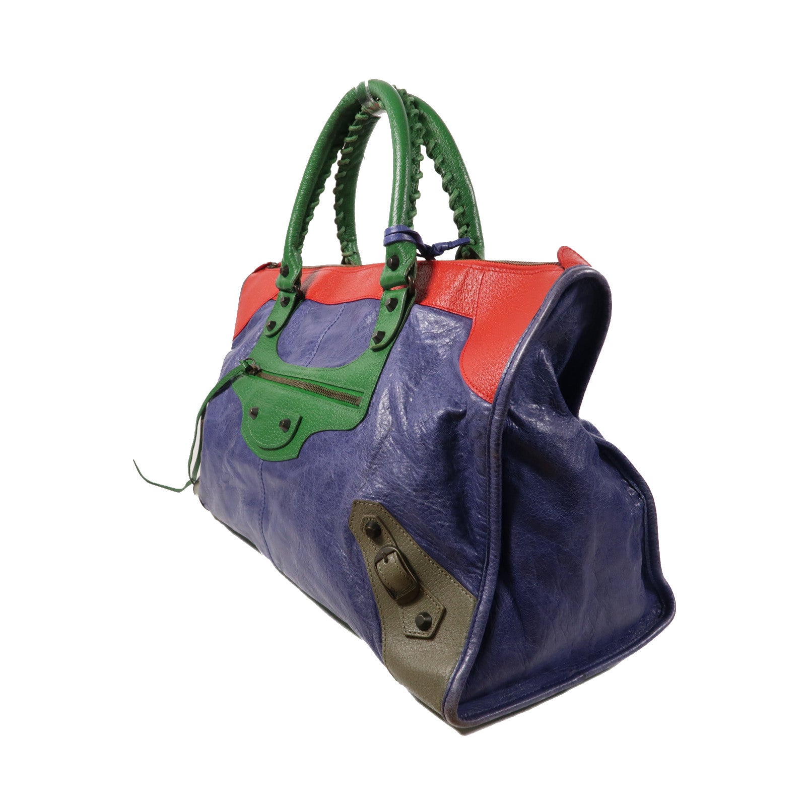 BALENCIAGA 羊皮皮革Work金扣手挽袋藍色