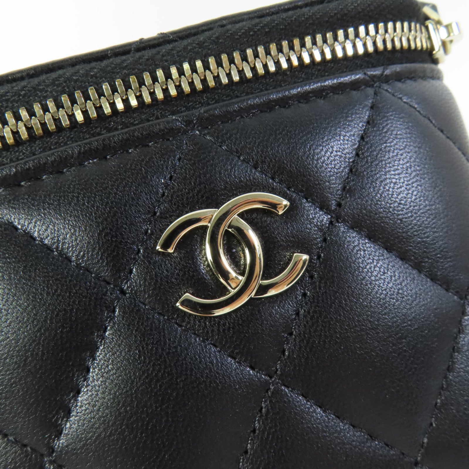 CHANEL CC GHW Mini Vanity Case Shoulder Bag Lambskin Leather Black