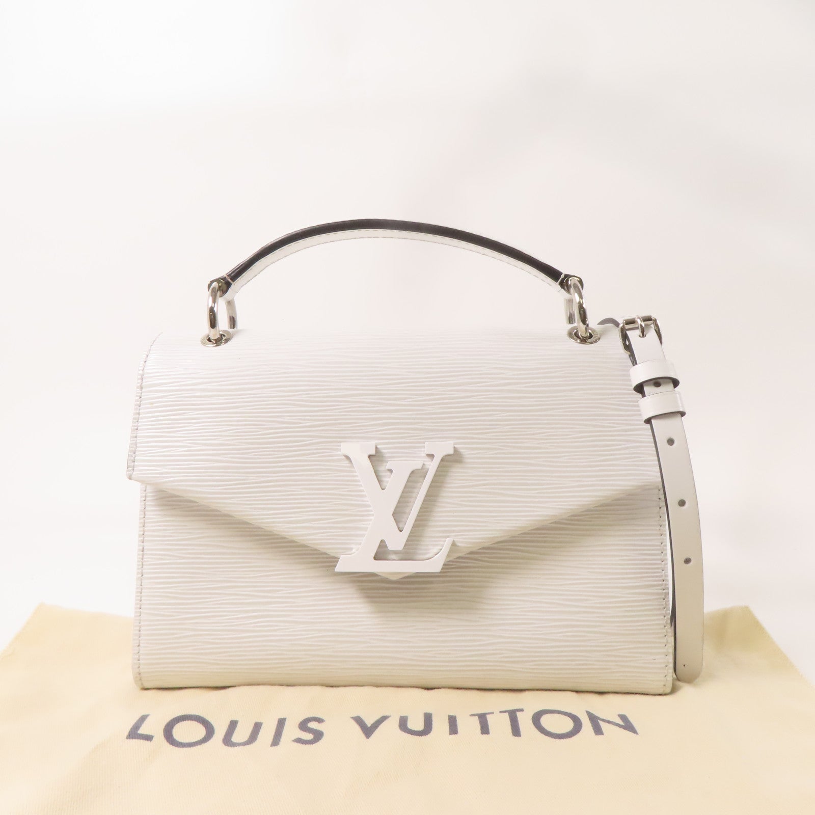 LOUIS VUITTON Epi Pochette Grenelle銀扣手挽肩背兩用袋白色