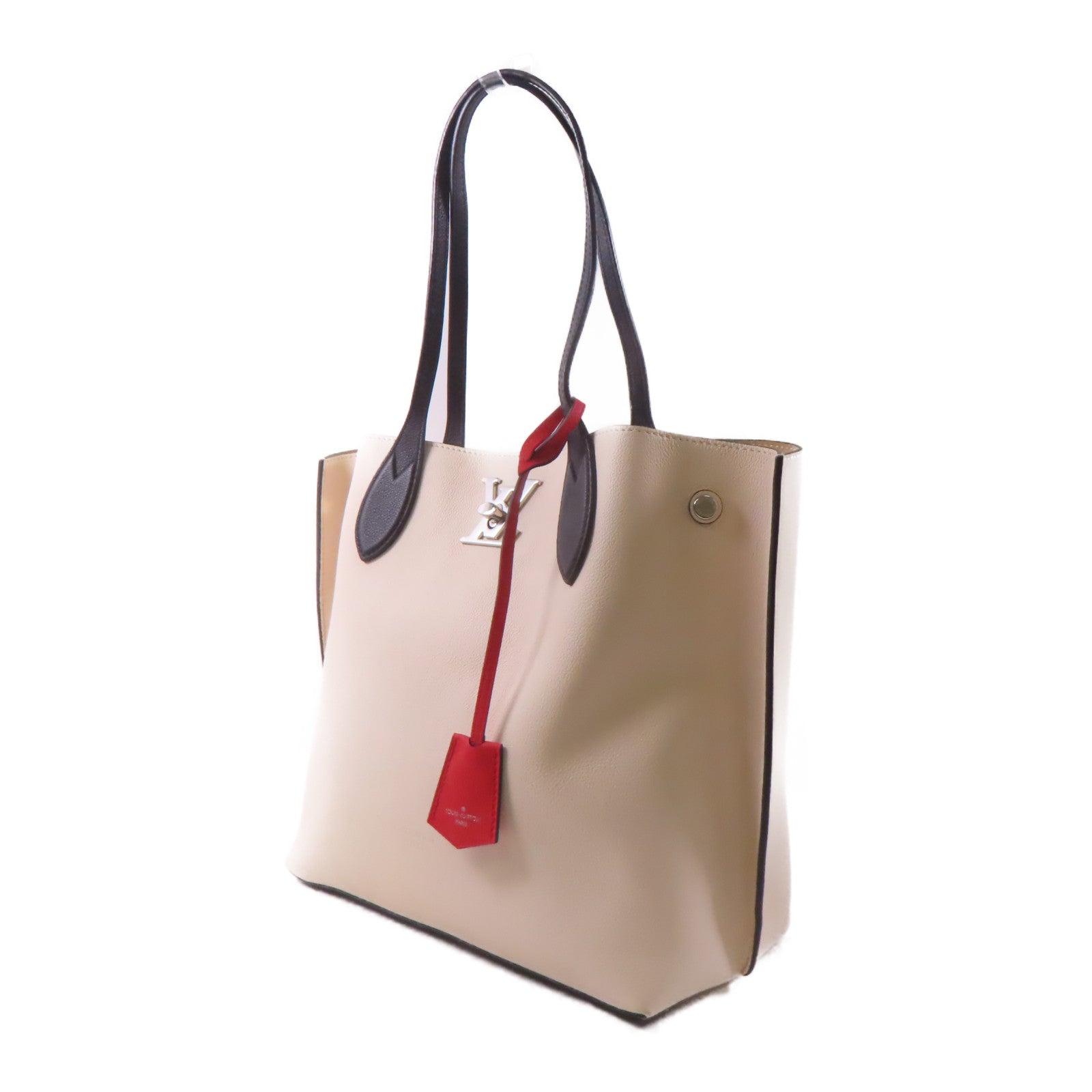 LOUIS VUITTON 牛皮皮革Lockme Go銀扣肩背袋白色/黑色