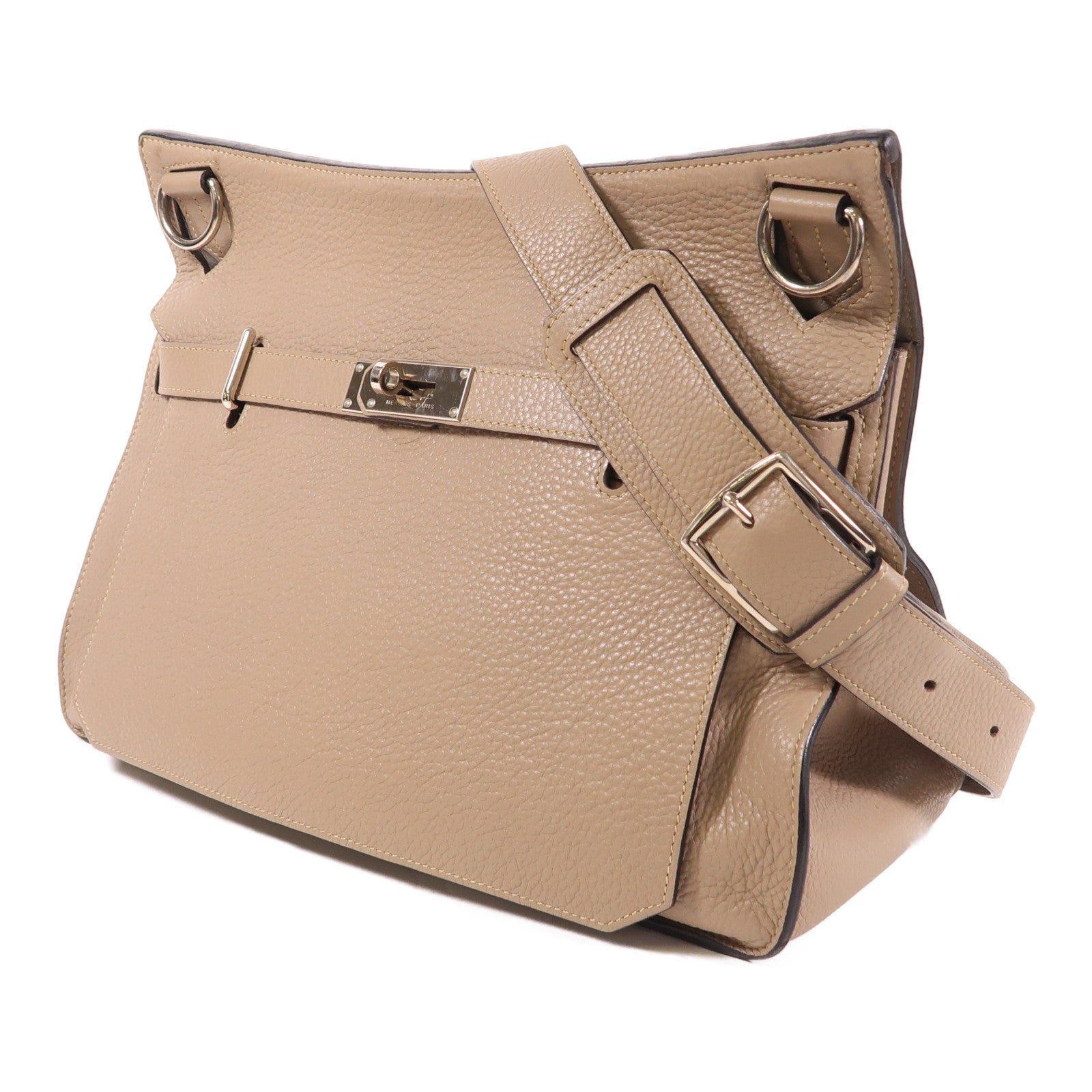 HERMES Clemence皮革Jypsiere 34銀扣肩背袋Argile