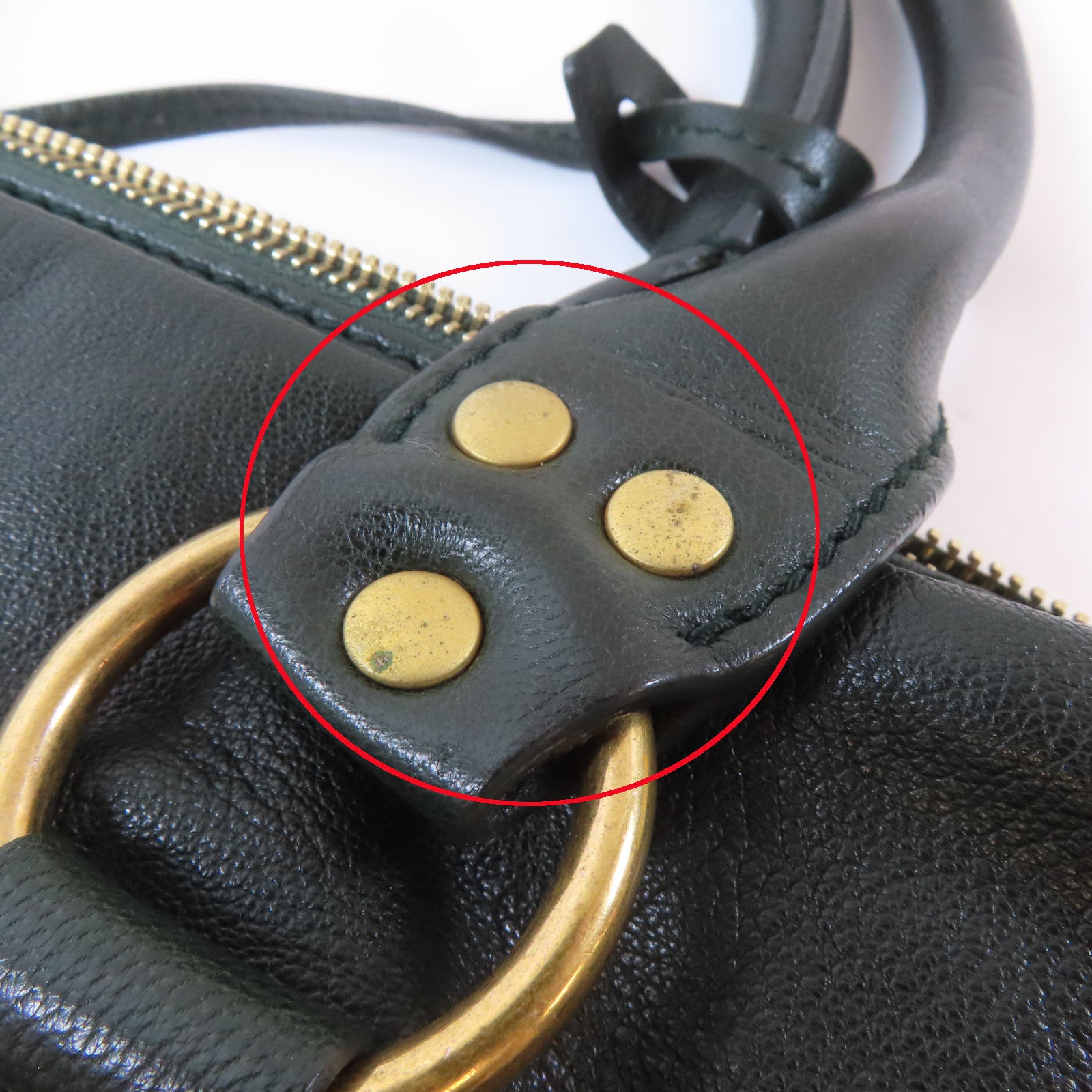 YVES SAINT LAURENT 【激減優惠】牛皮皮革Handbag金扣手挽袋深綠色