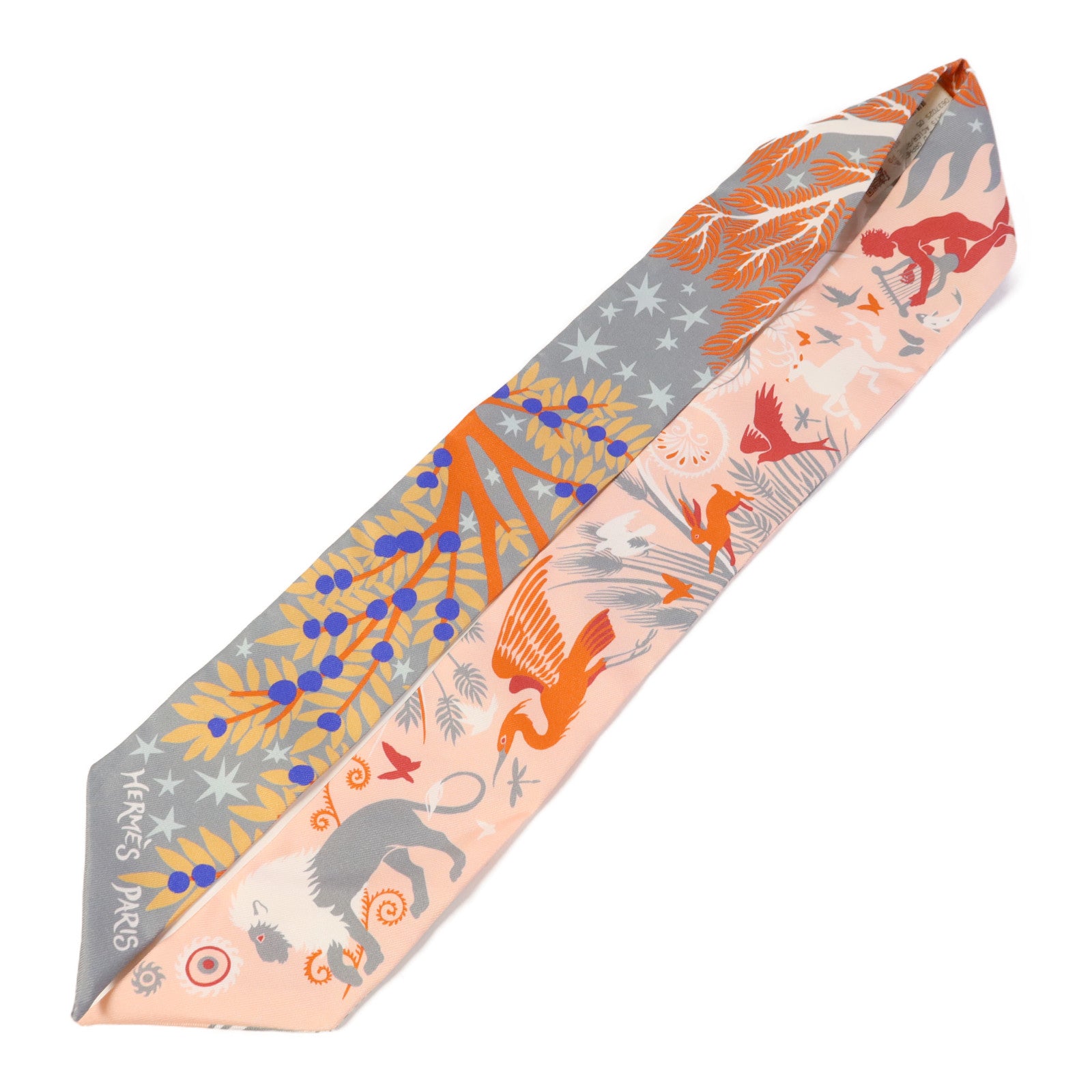 HERMES 絲質Twilly絲巾Grey/Pink