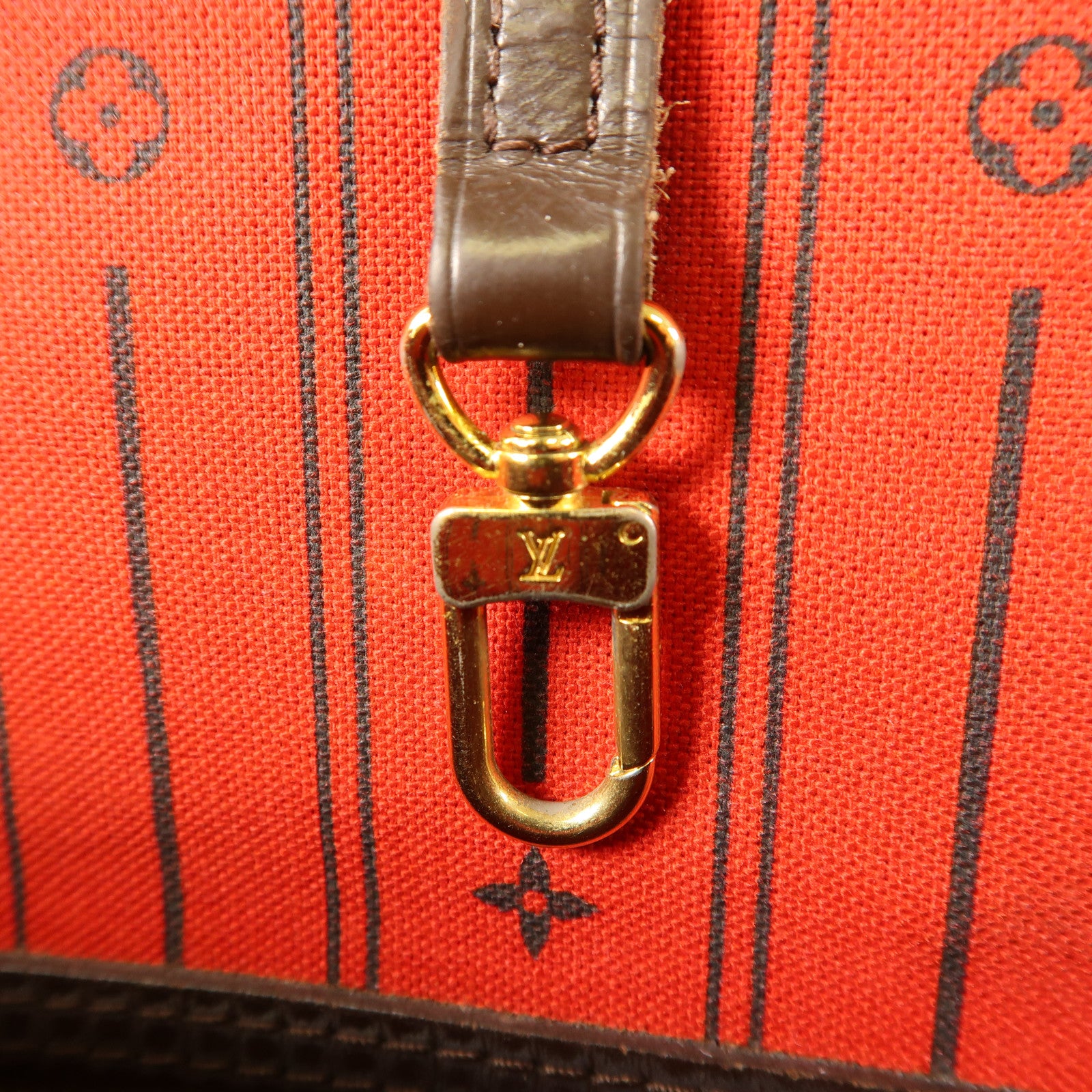 LOUIS VUITTON Damier Neverfull MM金扣手挽袋棕色