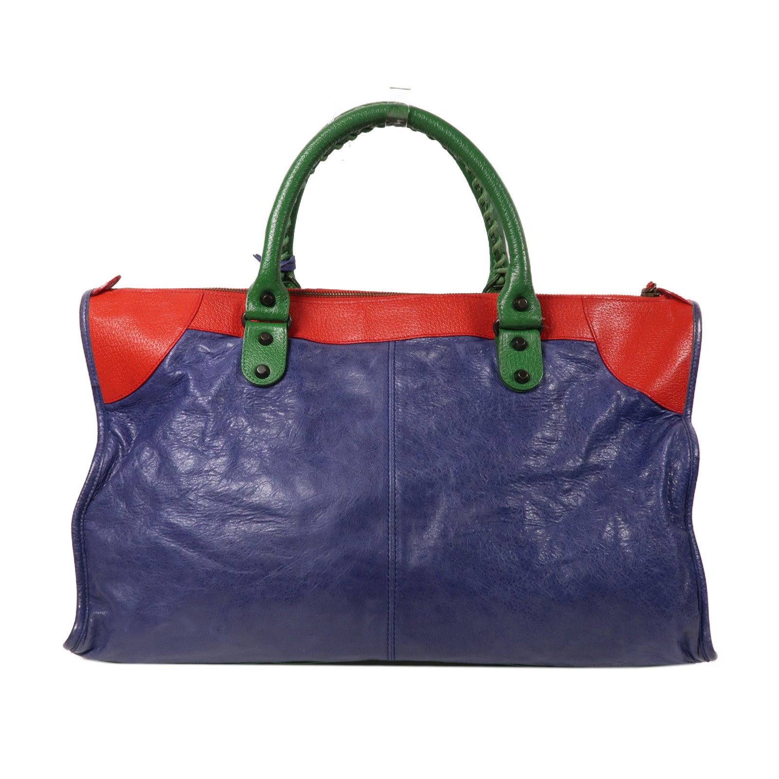 BALENCIAGA 羊皮皮革Work金扣手挽袋藍色