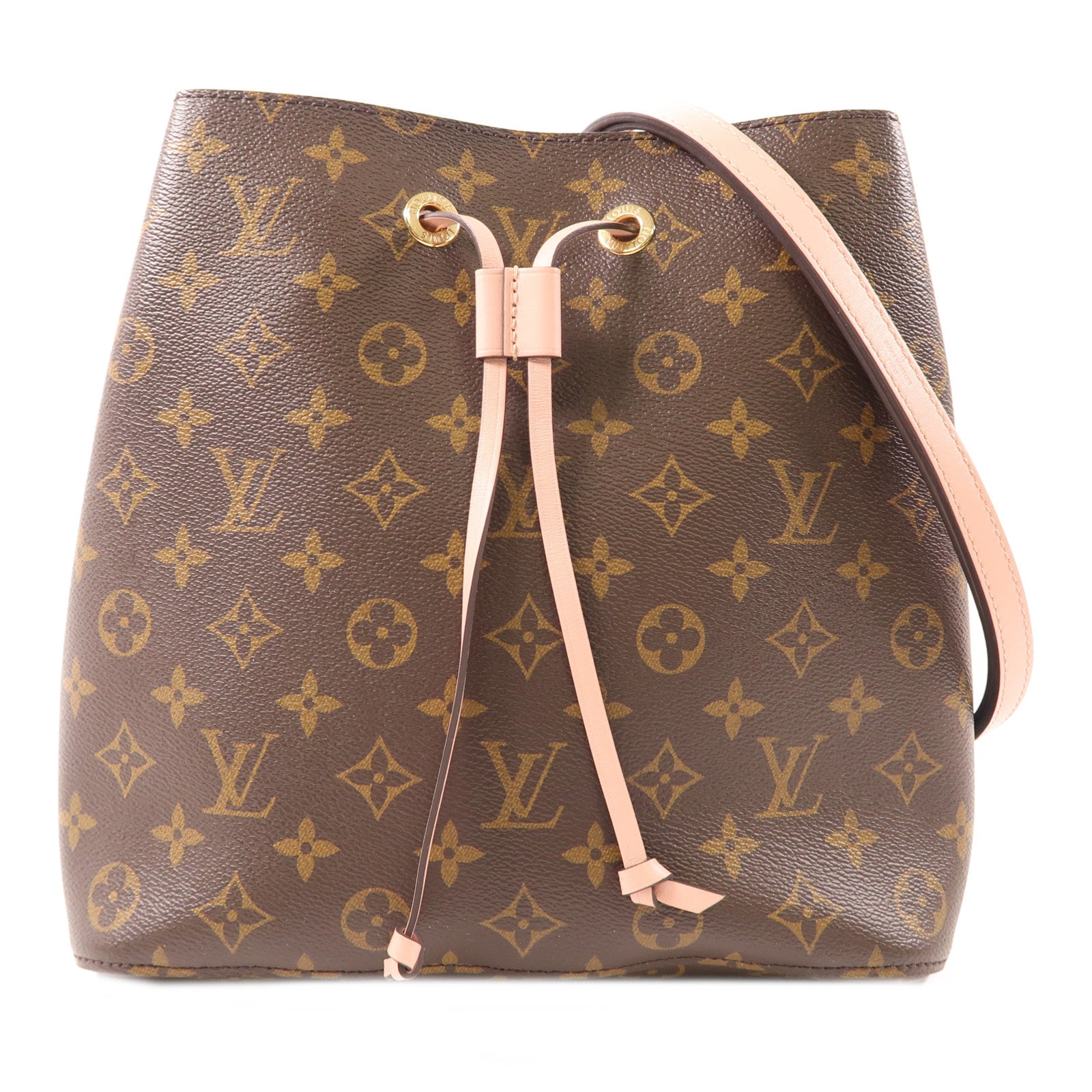 LOUIS VUITTON Monogram NeoNoe MM金扣肩背袋棕色/粉紅色