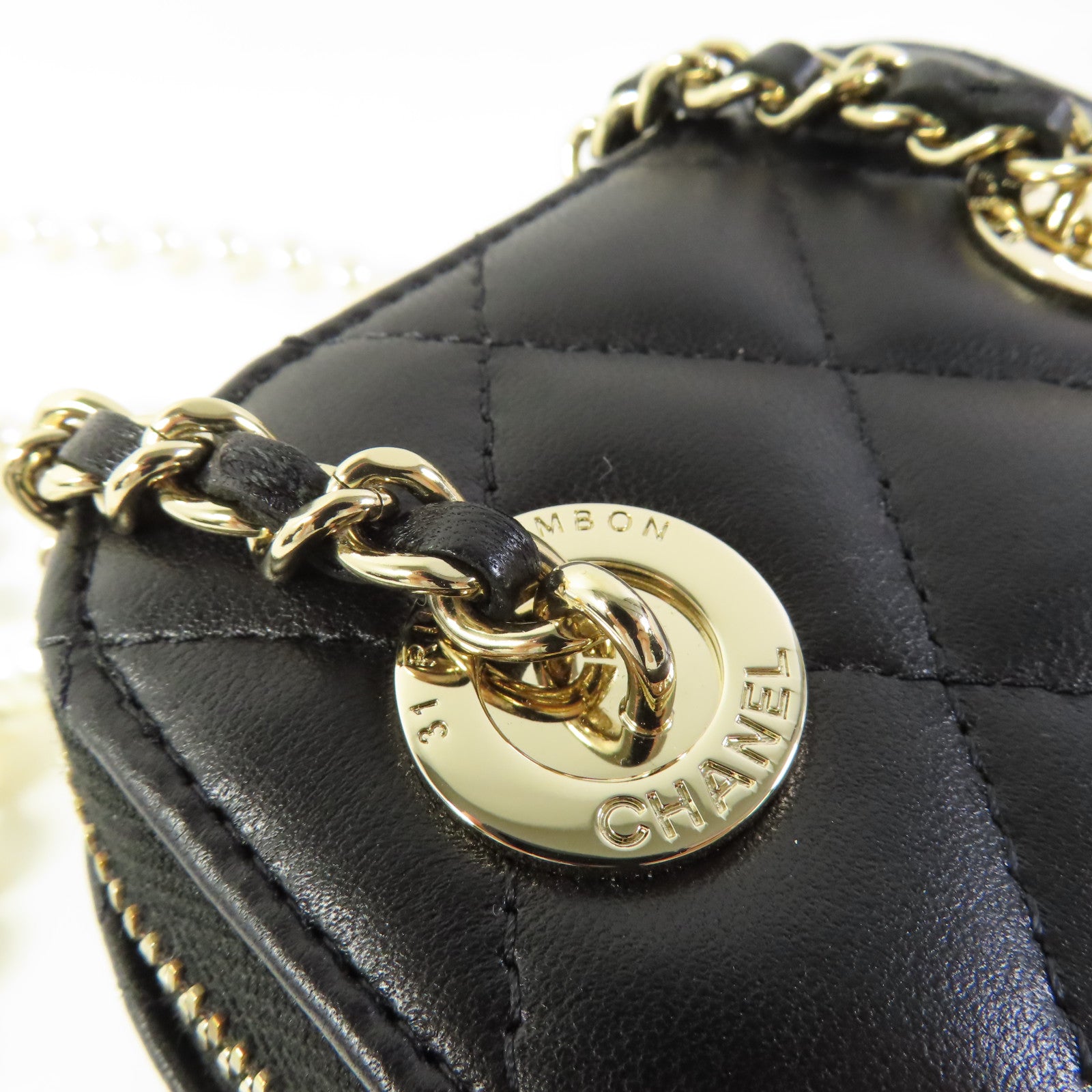 CHANEL CC GHW Mini Vanity Case Shoulder Bag Lambskin Leather Black