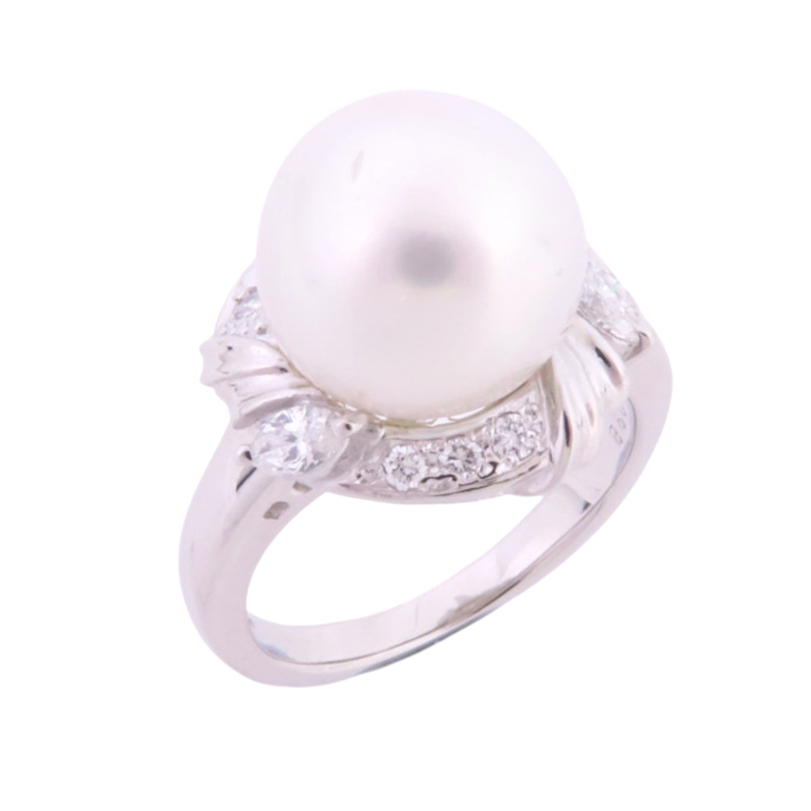 JEWELRY 【激減優惠】PT900鉑金/珍珠/鑽石Pearl Diamond Ring戒指US#6