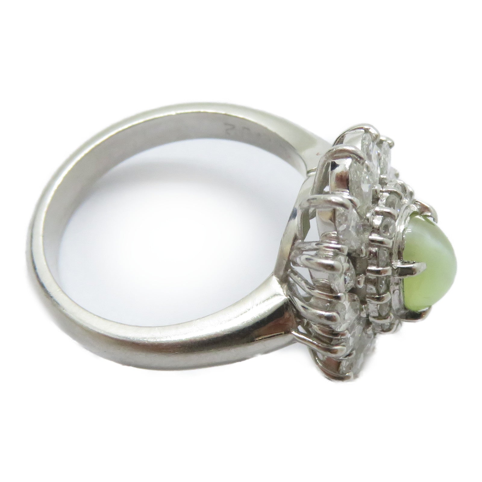 JEWELRY PT900鉑金Cat's Eye Ring 1.27ct貓眼石/1.102ct鑽石戒指US#6