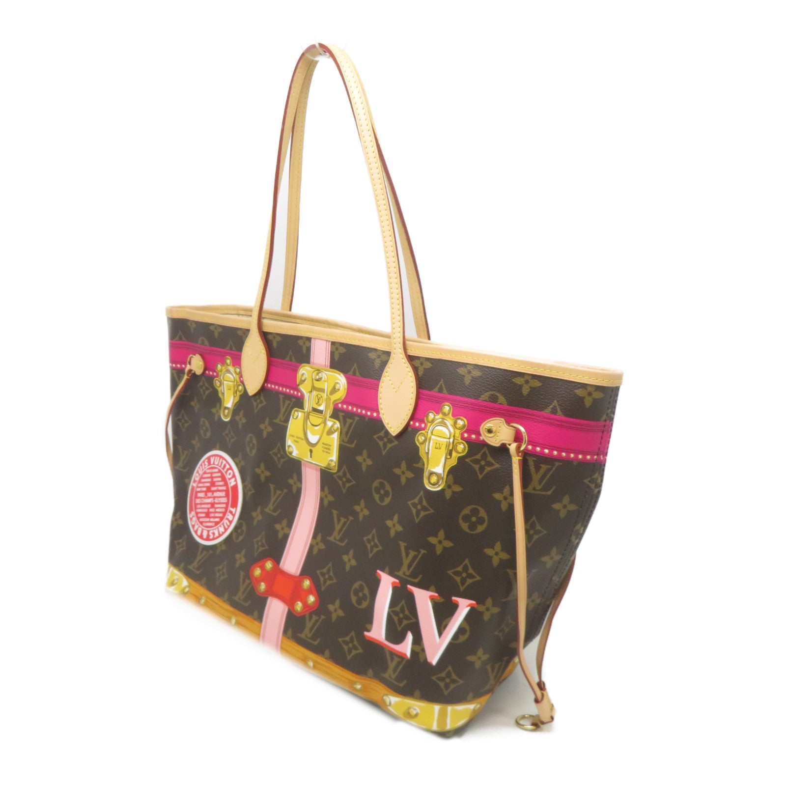 LOUIS VUITTON Monogram Summer Trunk Neverfull MM金扣肩背袋啡色