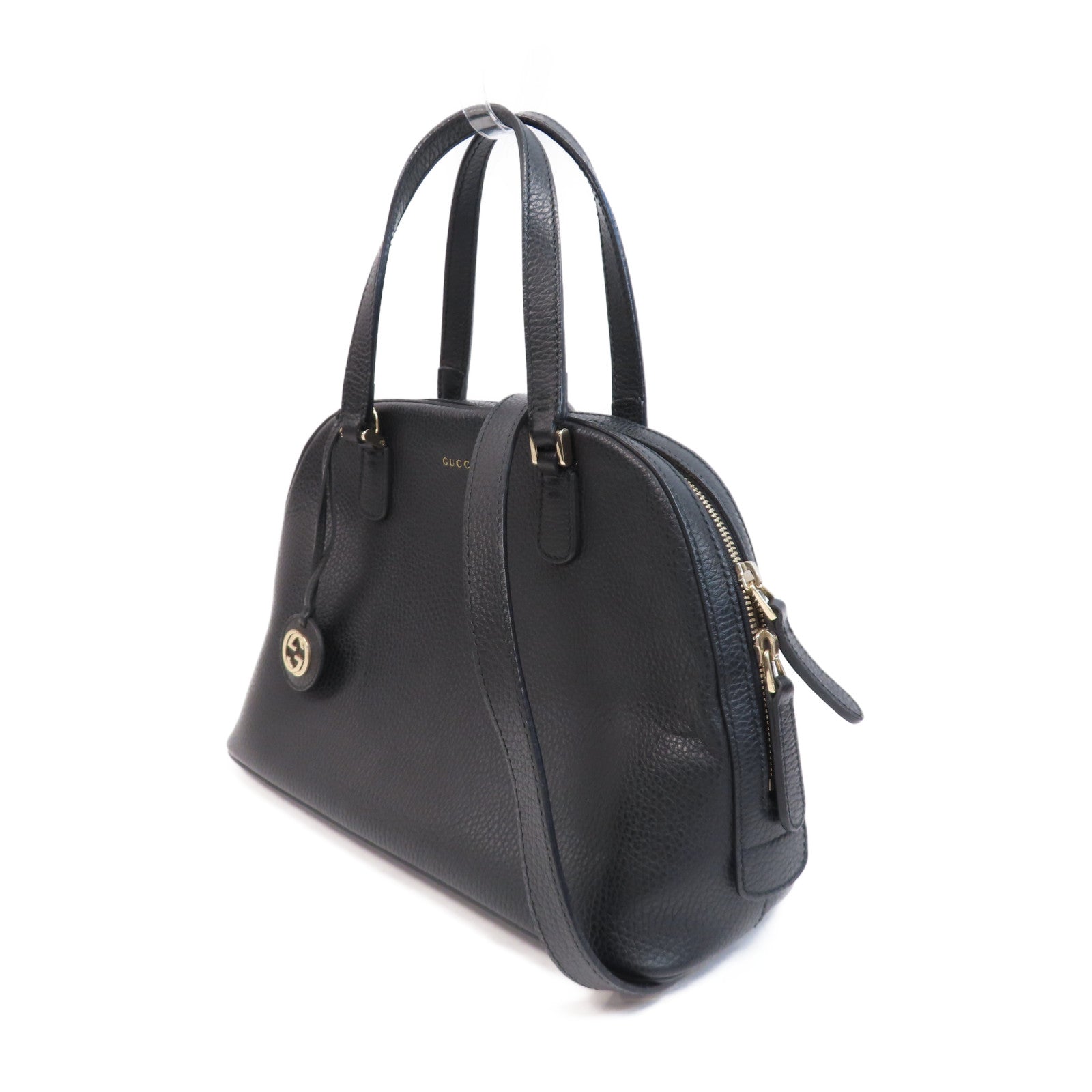 GUCCI 牛皮皮革Shoulder Bag銀扣手挽肩背兩用袋黑色