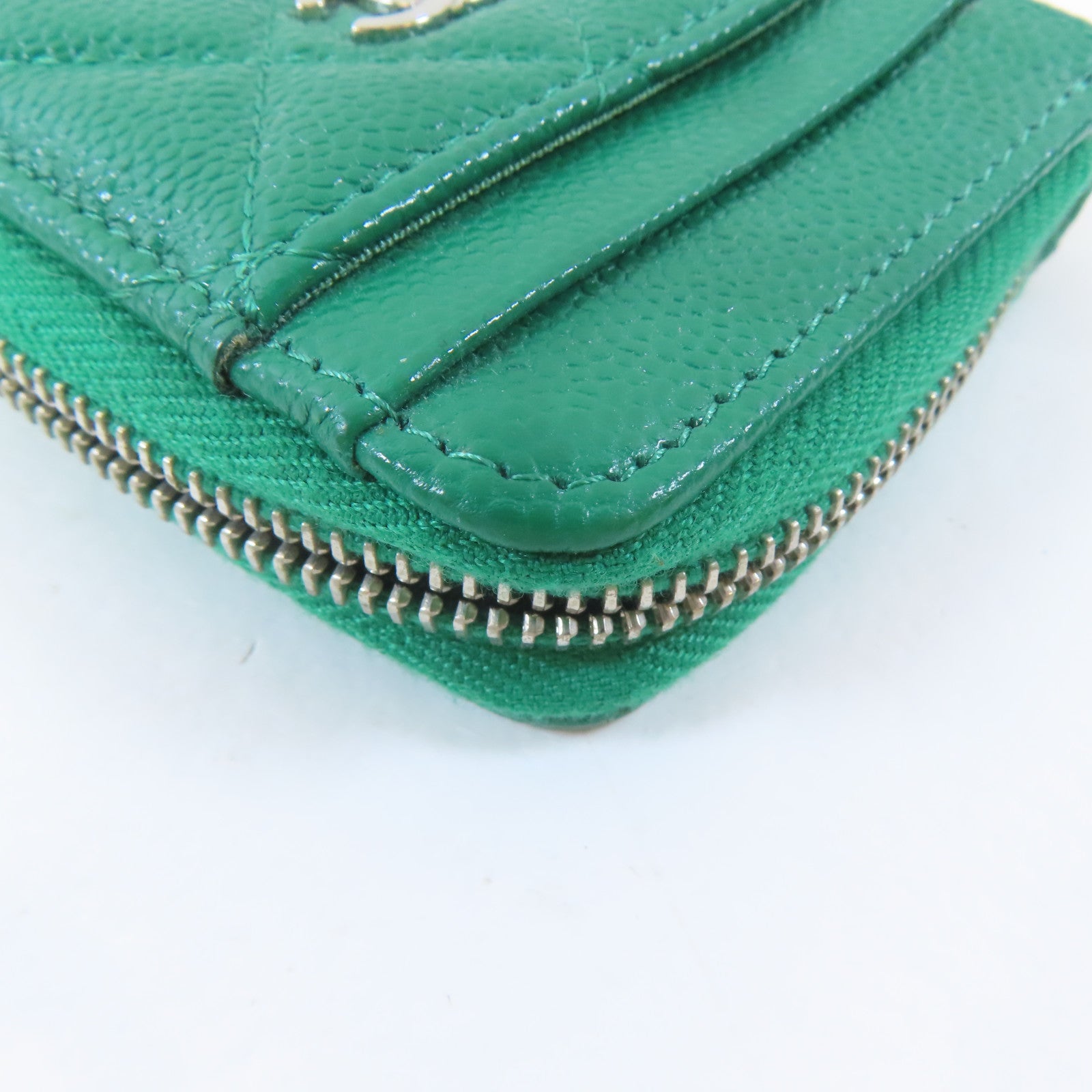 CHANEL 菱格牛皮皮革Card Case銀扣卡片套綠色