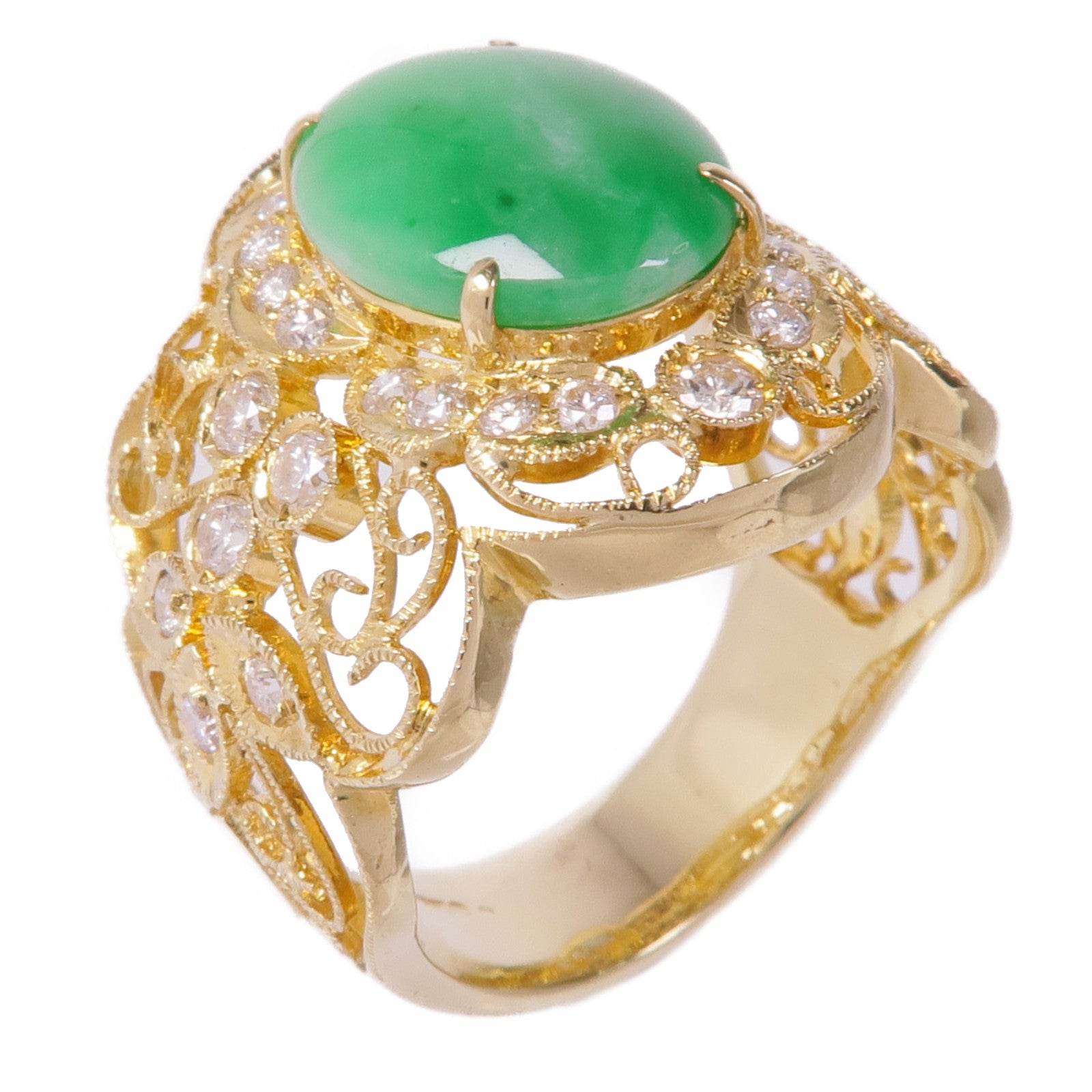 JEWELRY 18K黃金Jade Diamond Ring翡翠/鑽石戒指US#6.5