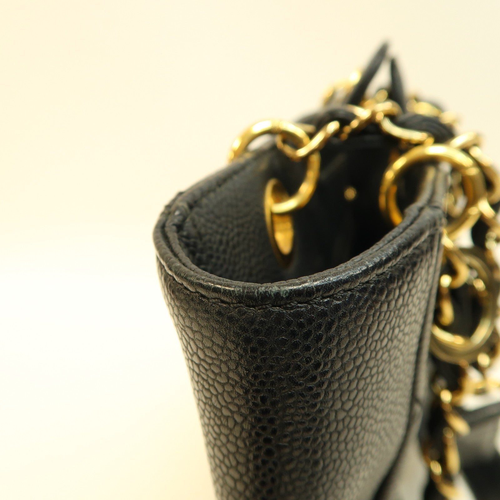 CHANEL 菱格Caviar皮革PST Petite Shopping Tote Bag金扣鏈帶手挽袋黑色