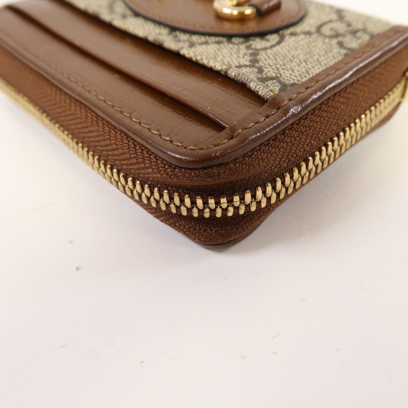 GUCCI 【激減優惠】塗層帆布Horsebit 1955 Card Case金扣卡片套啡色