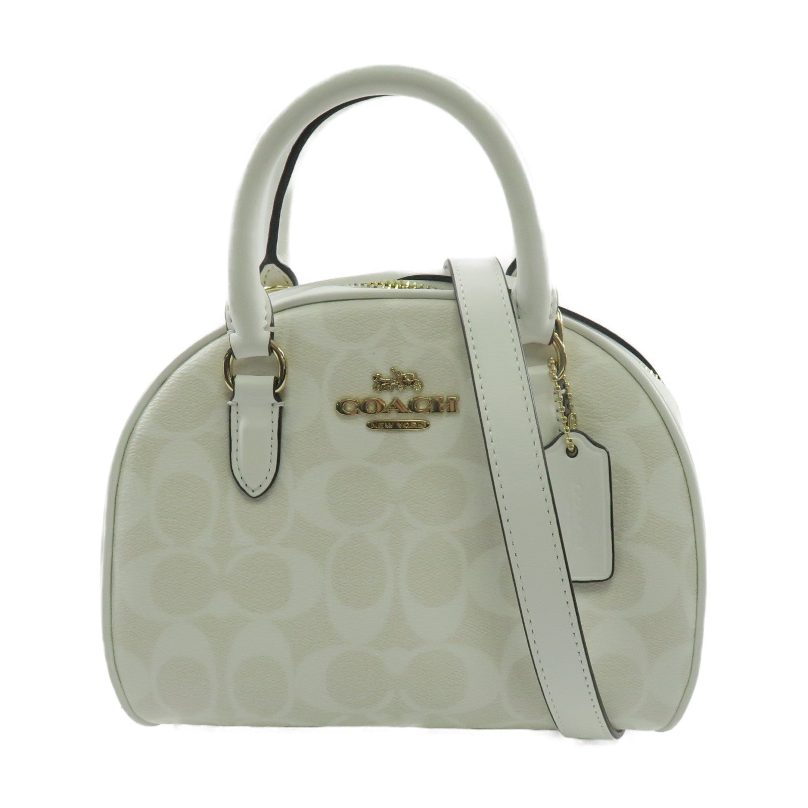 COACH 塗層帆布Sydney Satchel金扣手挽肩背兩用袋白色