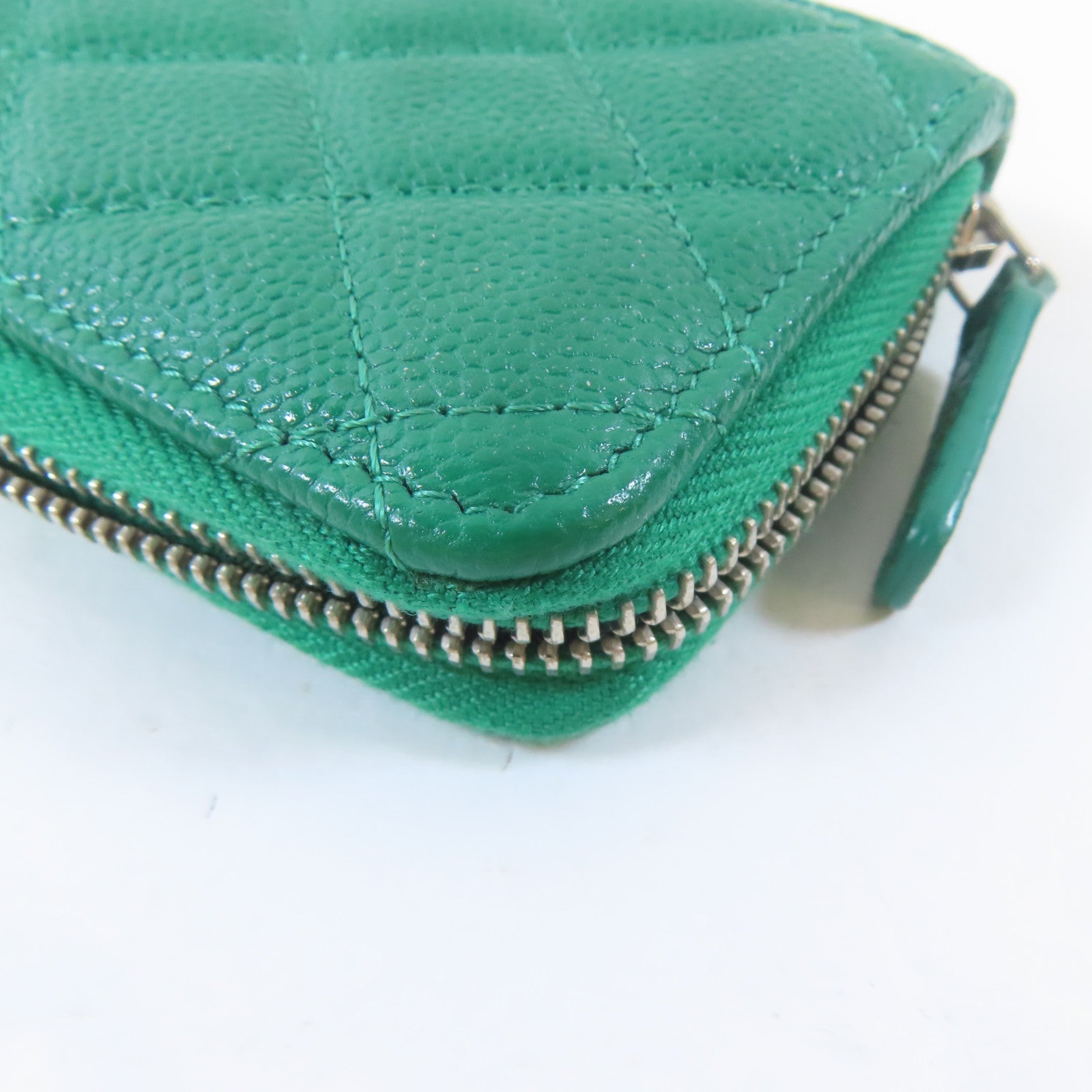 CHANEL 菱格牛皮皮革Card Case銀扣卡片套綠色