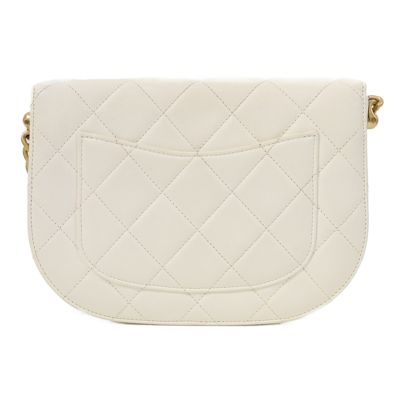 CHANEL Caviar皮革Chain Shoulder金扣鏈帶肩背袋白色