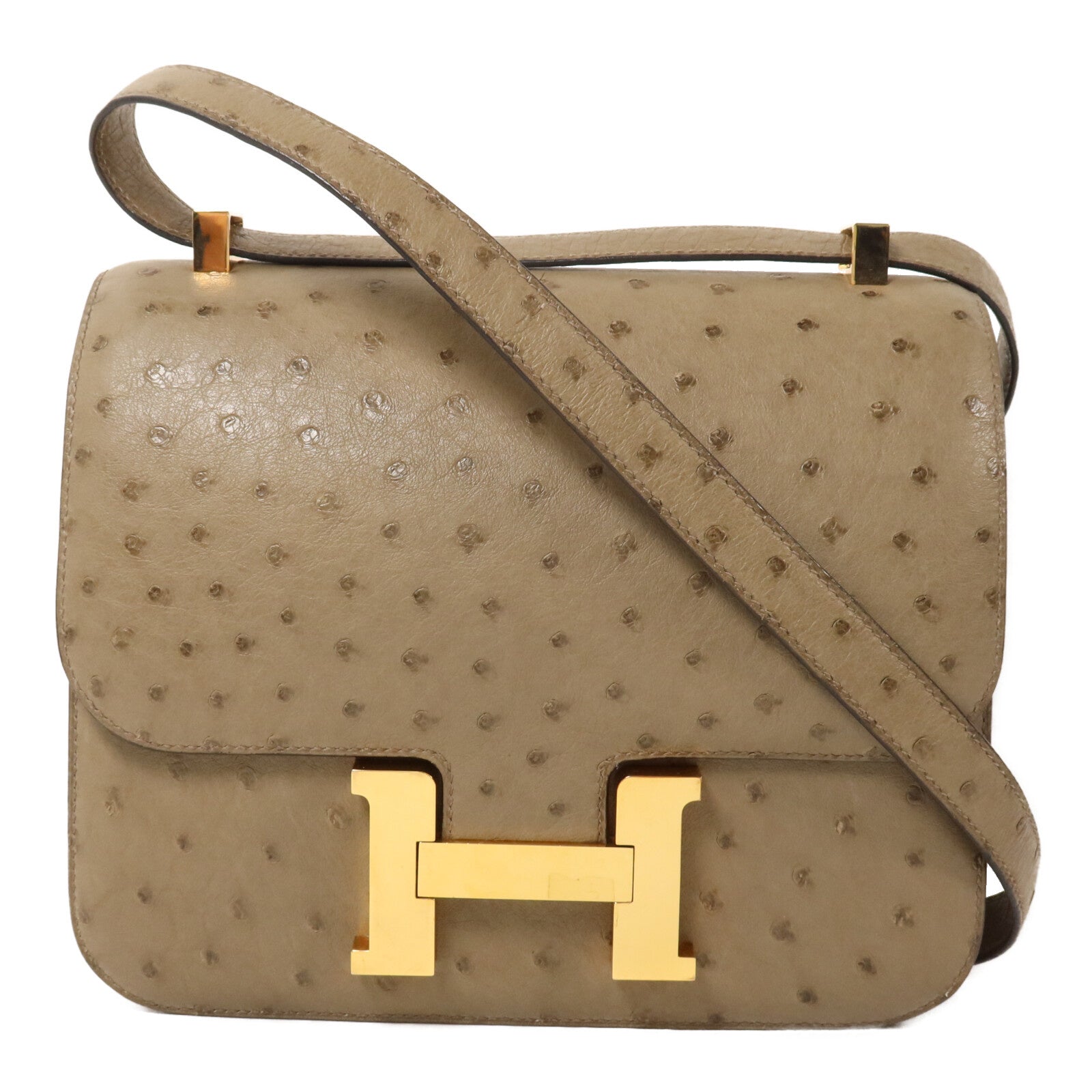 HERMES 鴕鳥皮革Constance 24肩背袋Gris Asphalte