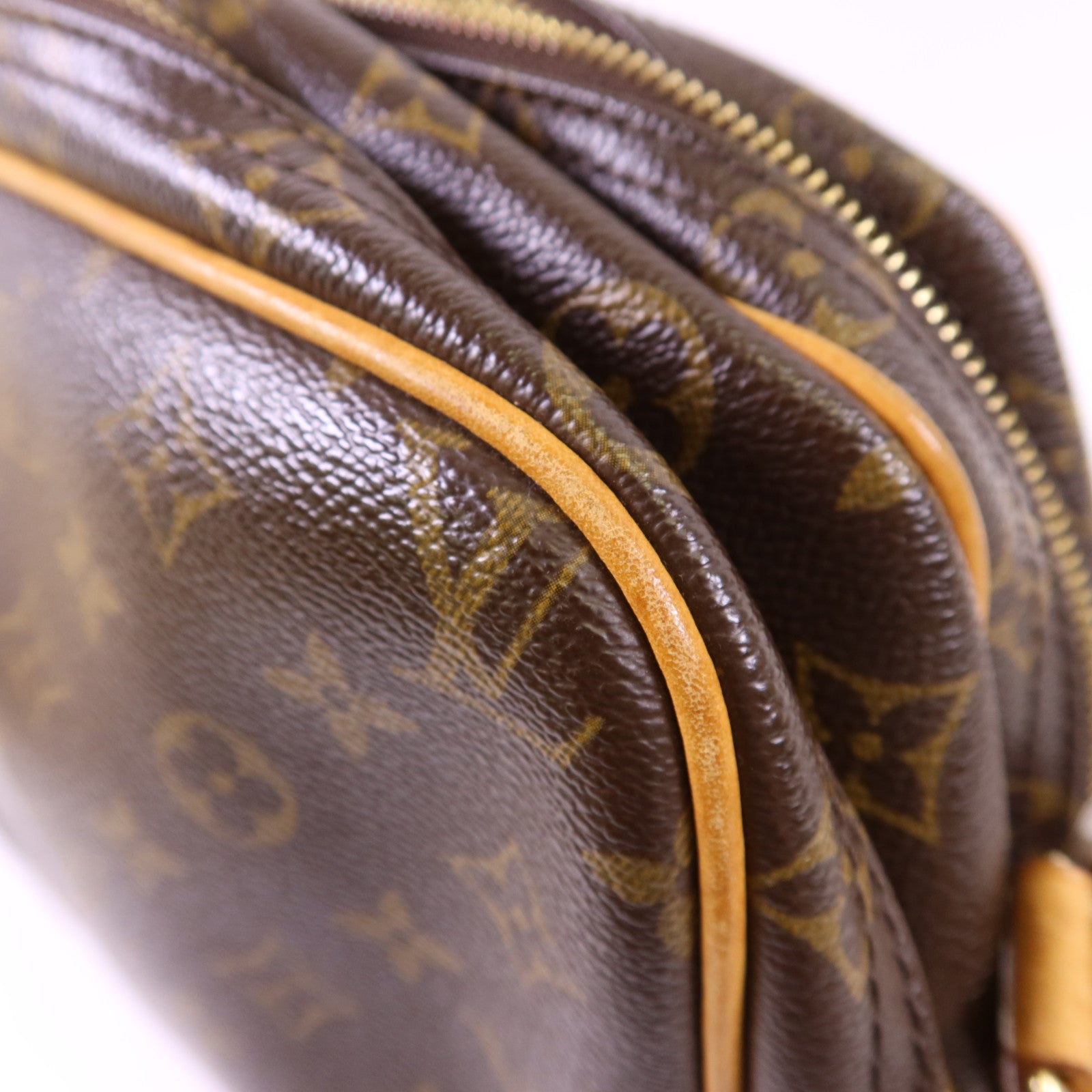 LOUIS VUITTON Monogram Reporter PM金扣肩背袋棕色