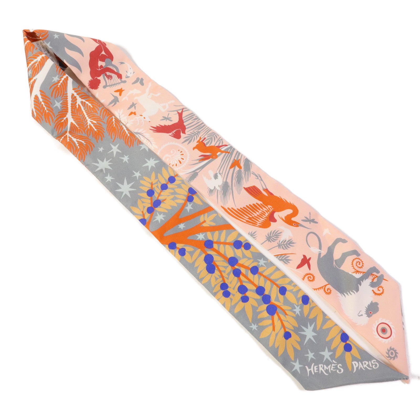 HERMES 絲質Twilly絲巾Grey/Pink