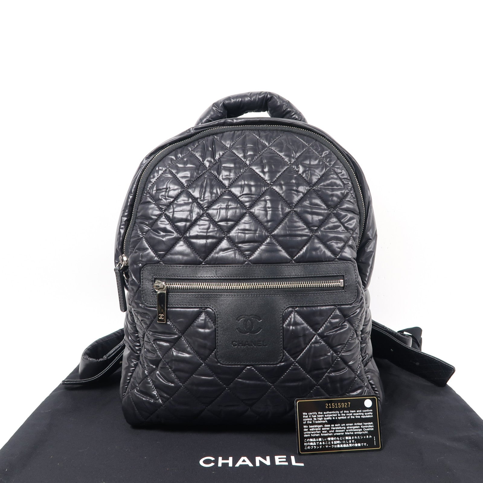 CHANEL 菱格尼龍Coco Cocoon Backpack銀扣背包黑色