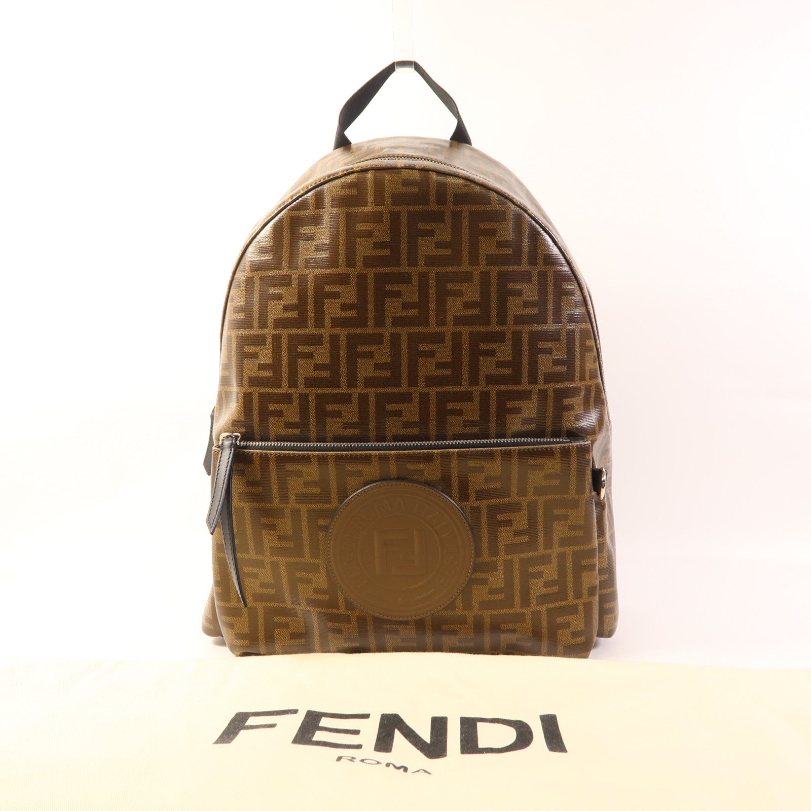 FENDI 塗層帆布Backpack銀扣背包