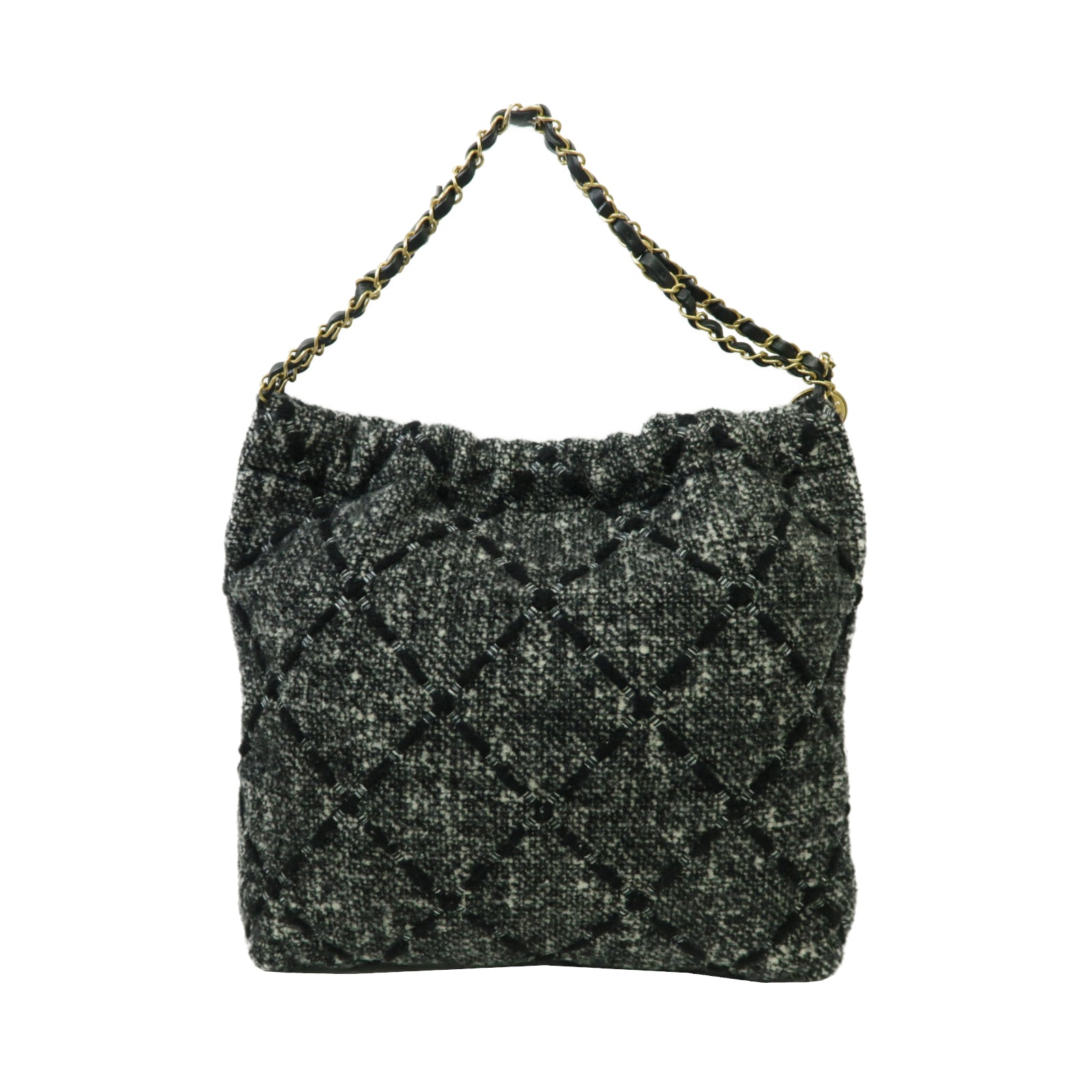 CHANEL 粗花呢Chanel 22金扣手挽袋黑色/白色