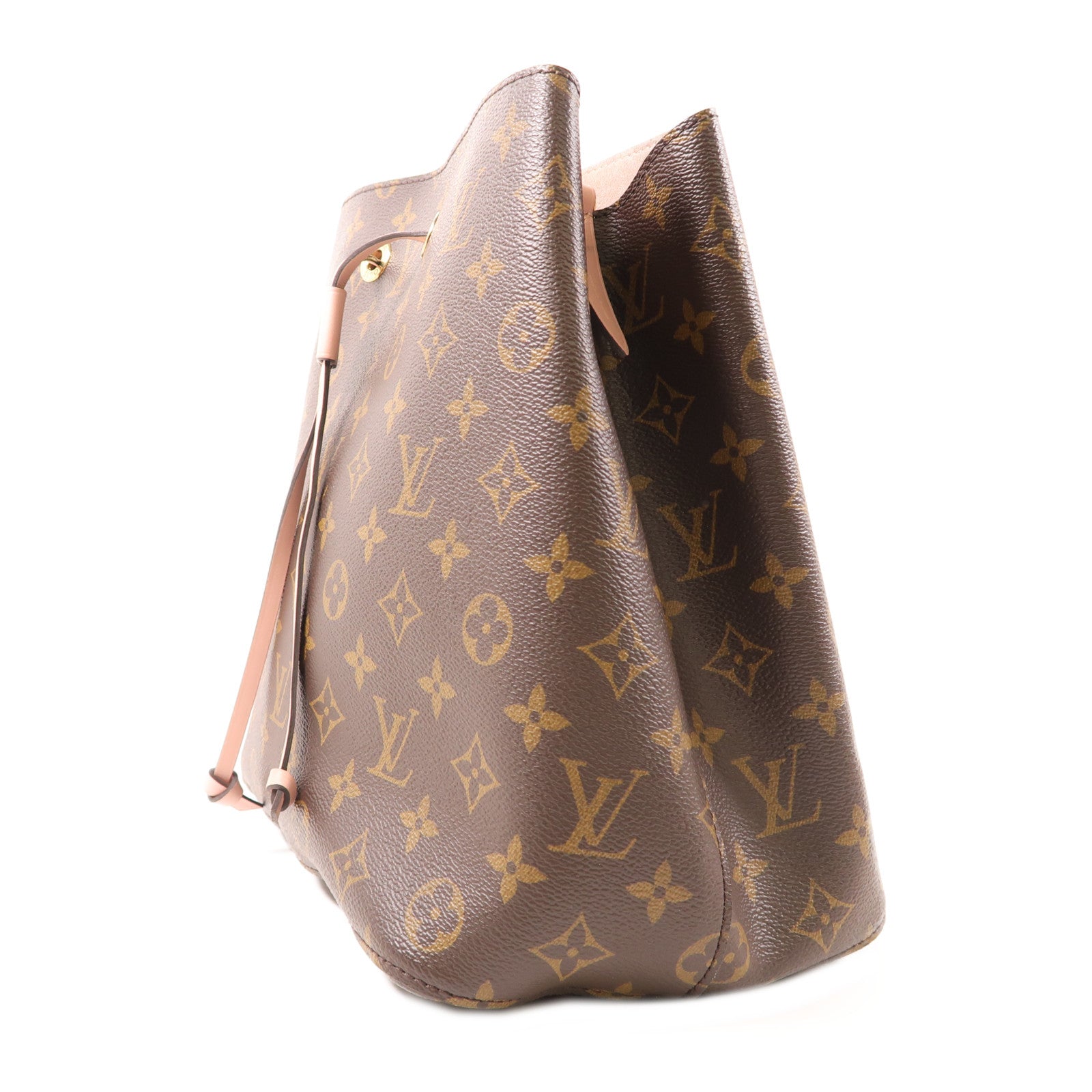 LOUIS VUITTON Monogram NeoNoe MM金扣肩背袋棕色/粉紅色