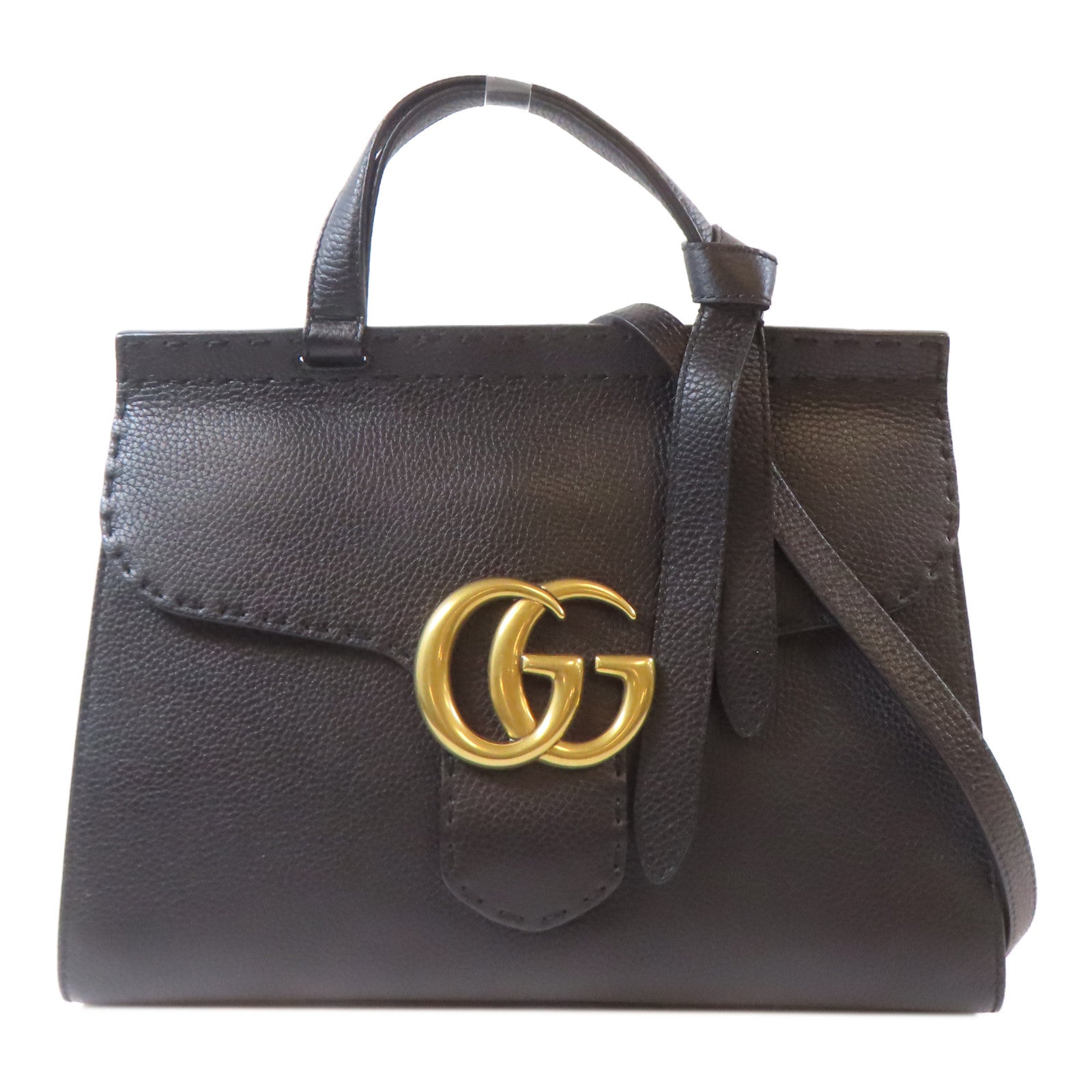 GUCCI 牛皮皮革GG Marmont金扣手挽肩背兩用袋黑色