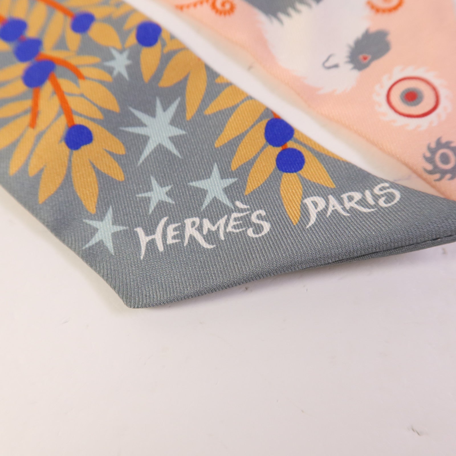 HERMES 絲質Twilly絲巾Grey/Pink