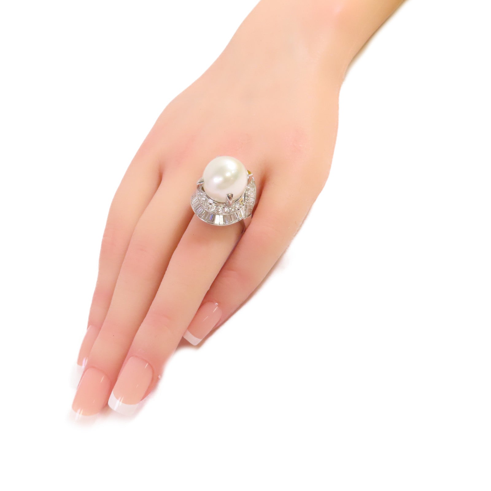 JEWELRY PT900鉑金/14.5mm珍珠/2.92ct鑽石Pearl Ring戒指US#7.5