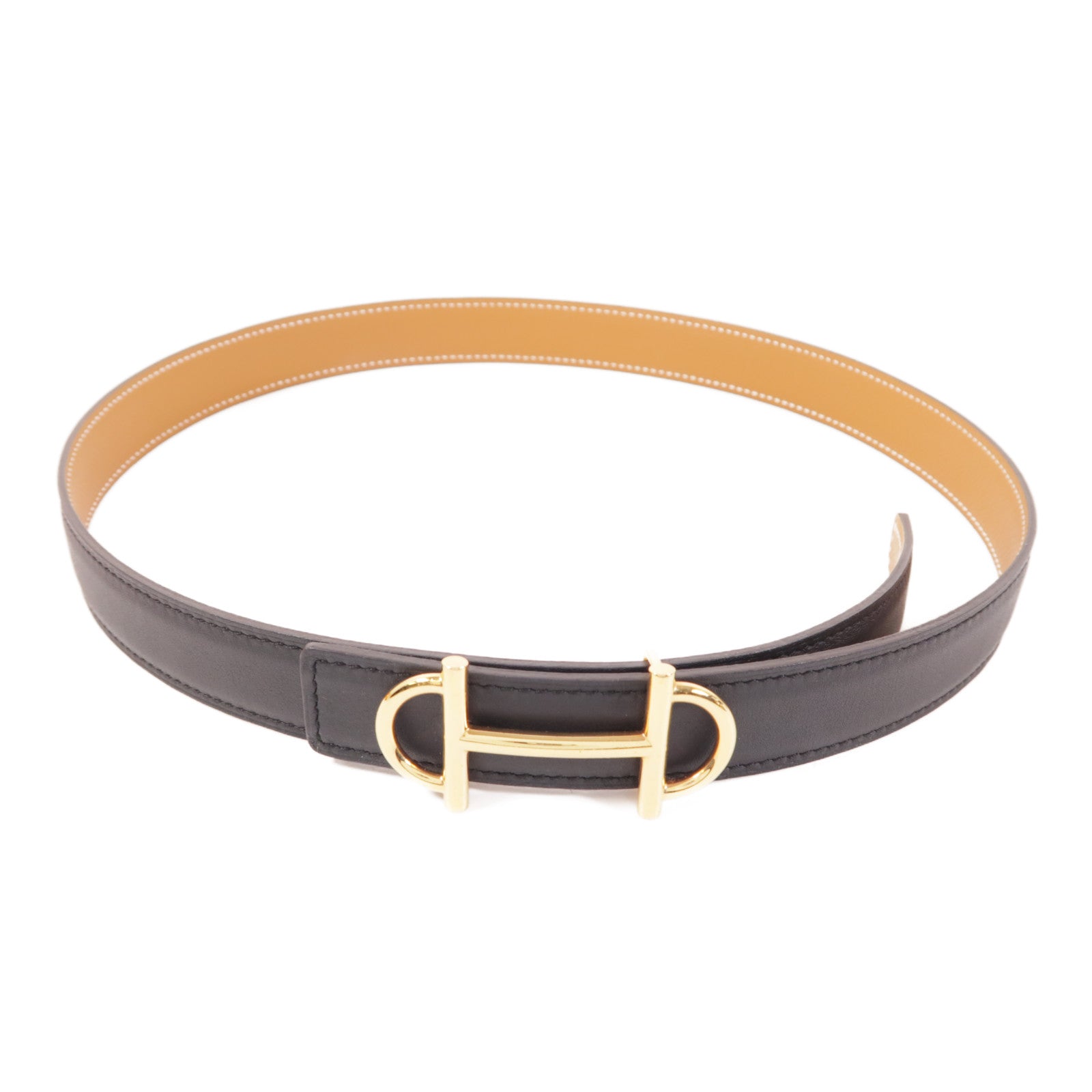 HERMES GHW Surmer Reversible Belt Swift Epsom Leather Noir Gold