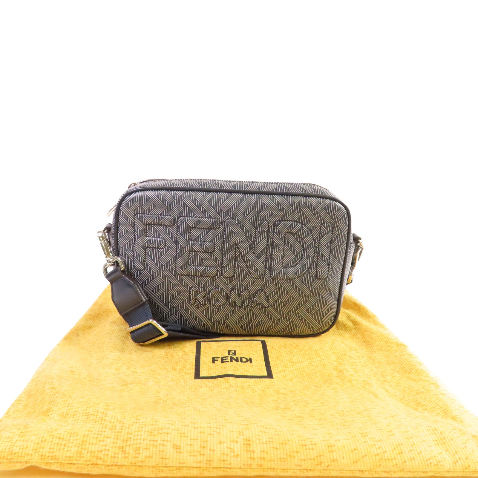 FENDI 塗層帆布Camera Shoulder Bag銀扣肩背袋碳灰色/藍色
