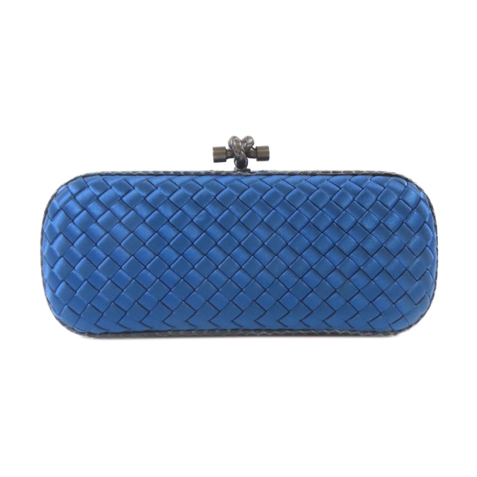 BOTTEGA VENETA 緞布/蛇皮皮革Clutch Bag黑扣手拿包藍色