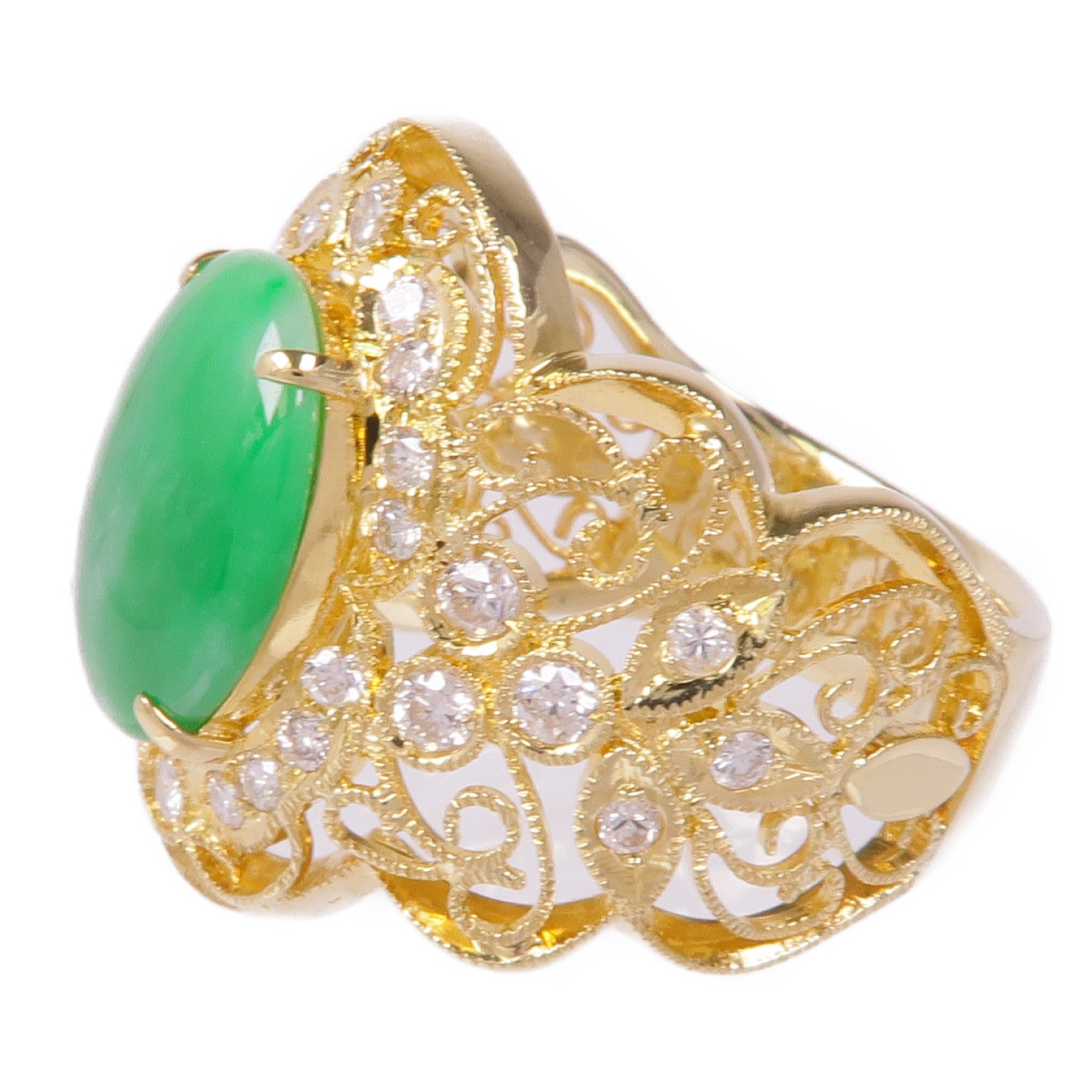 JEWELRY 18K黃金Jade Diamond Ring翡翠/鑽石戒指US#6.5
