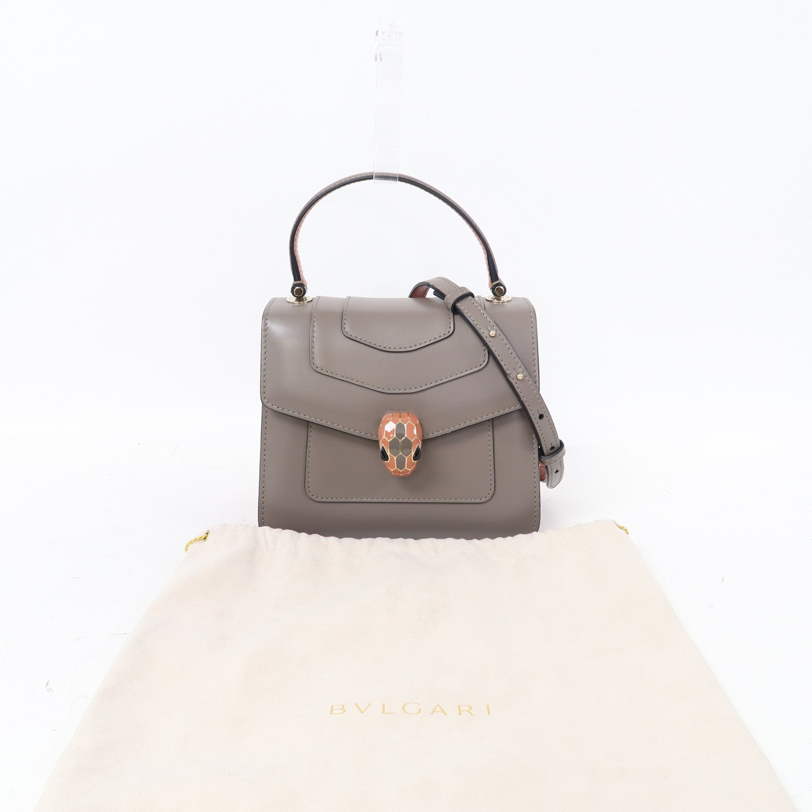 BVLGARI 牛皮皮革Shoulder Bag金扣手挽肩背兩用袋灰色