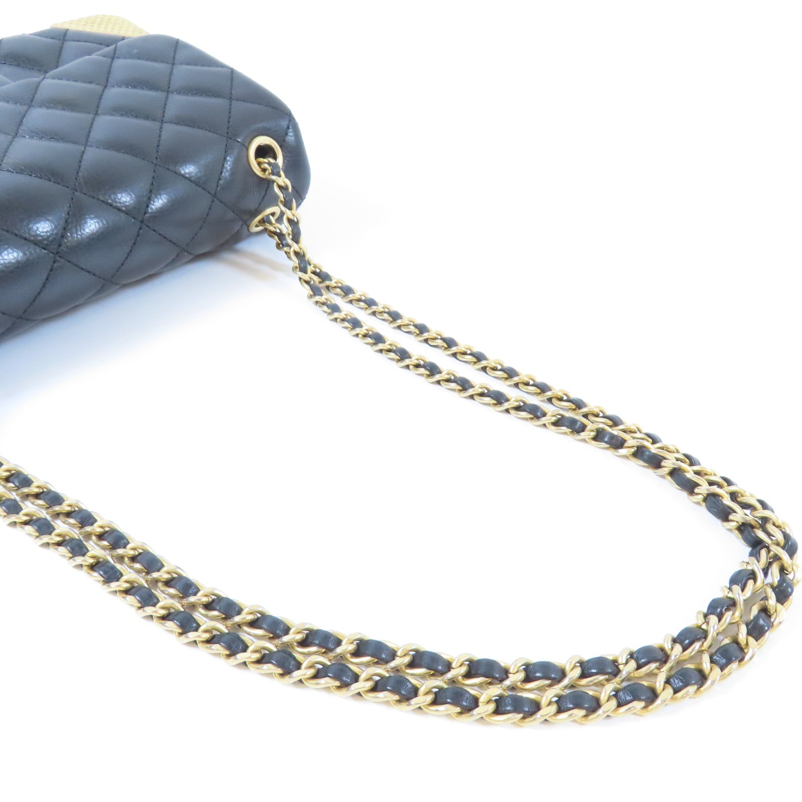 CHANEL 【激減優惠】菱格羊皮皮革Chain Shoulder金扣鏈帶肩背袋黑色