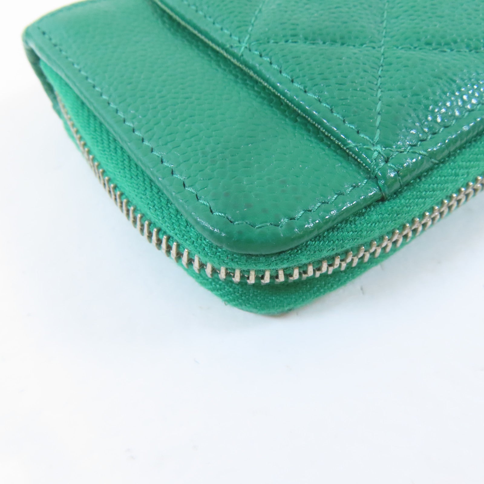 CHANEL 菱格牛皮皮革Card Case銀扣卡片套綠色