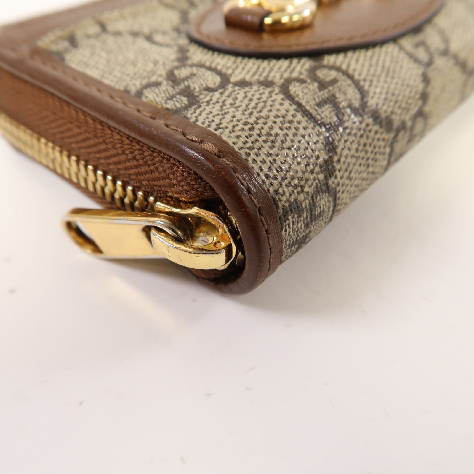 GUCCI 【激減優惠】塗層帆布Horsebit 1955 Card Case金扣卡片套啡色