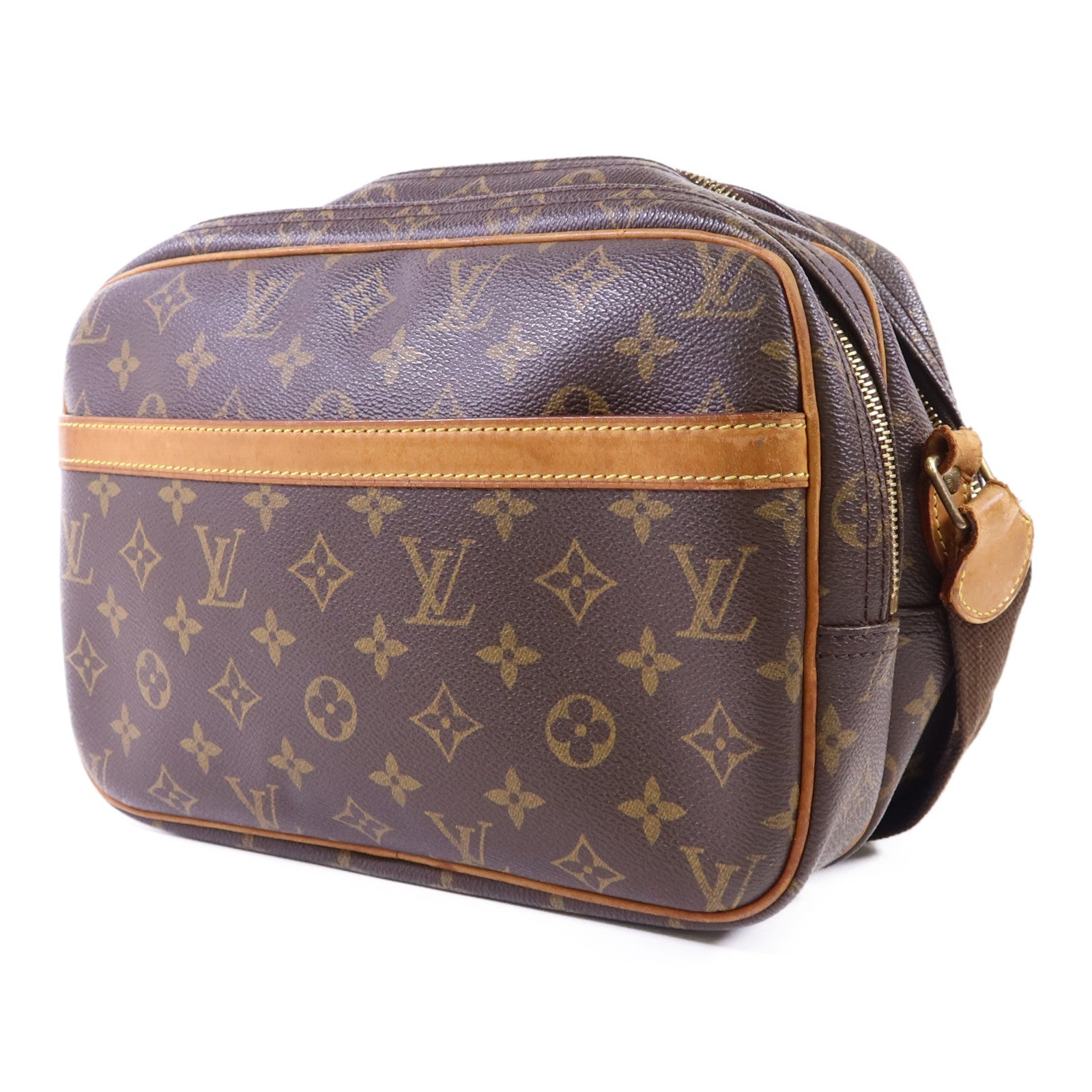 LOUIS VUITTON Monogram Reporter PM金扣肩背袋棕色
