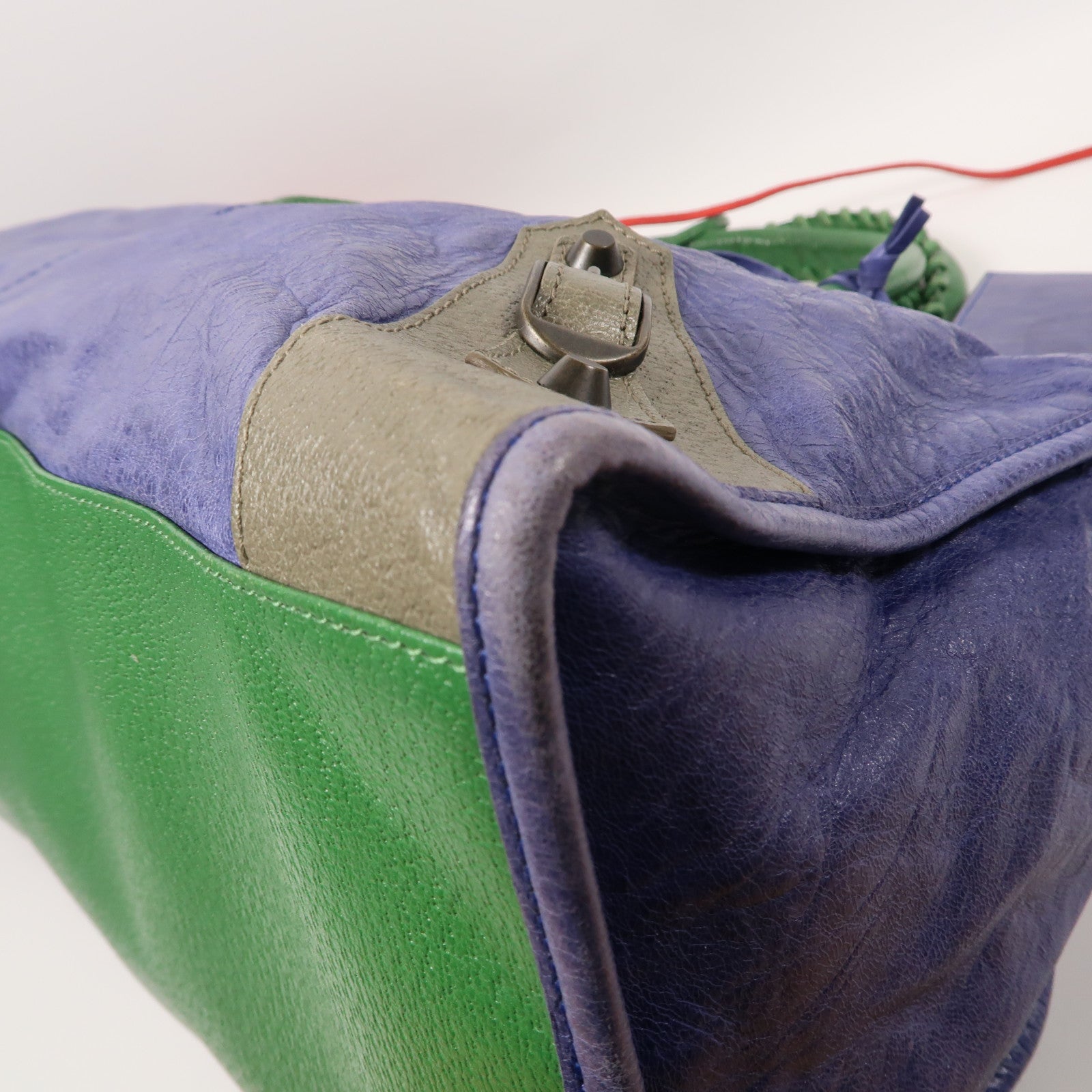BALENCIAGA 羊皮皮革Work金扣手挽袋藍色