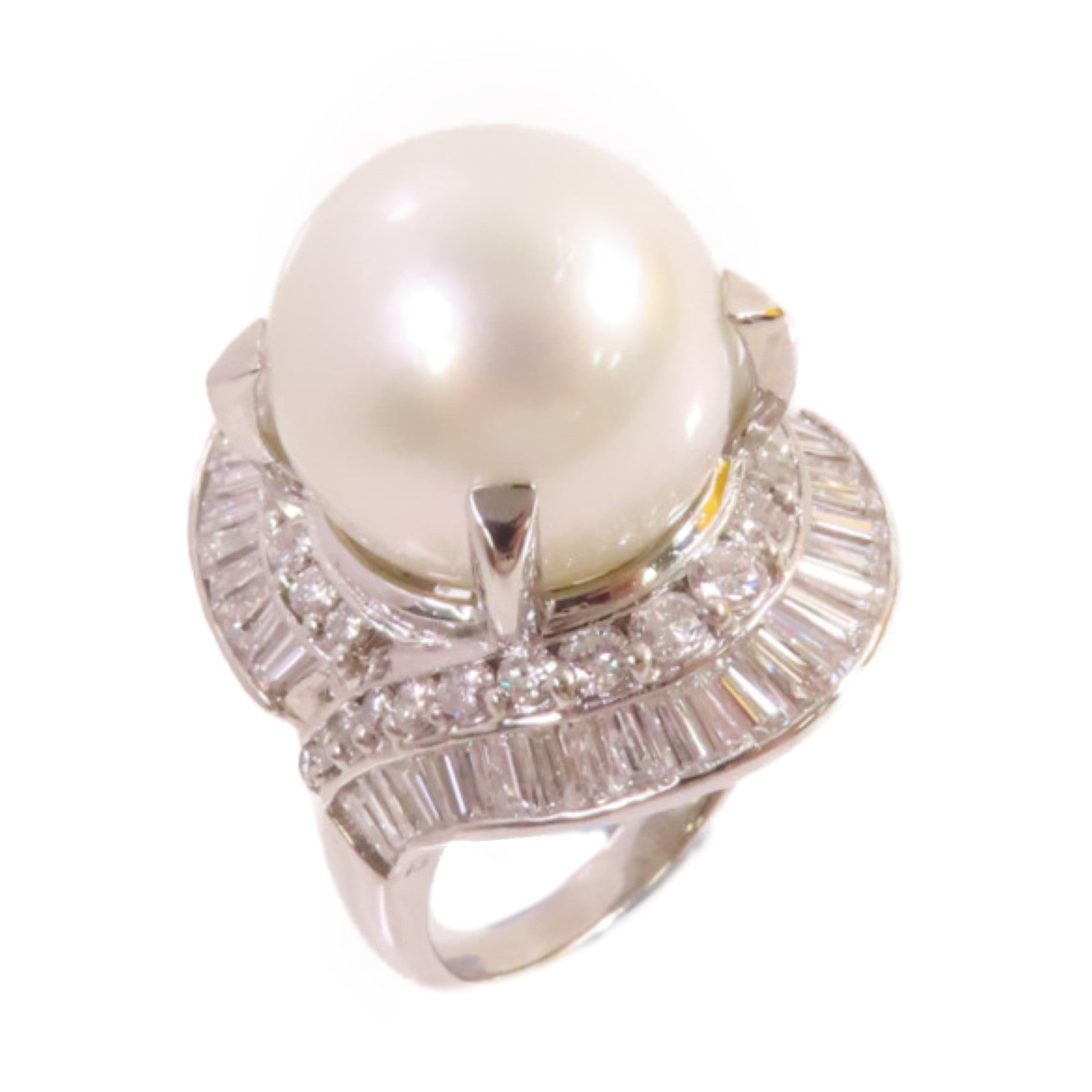 JEWELRY PT900鉑金/14.5mm珍珠/2.92ct鑽石Pearl Ring戒指US#7.5